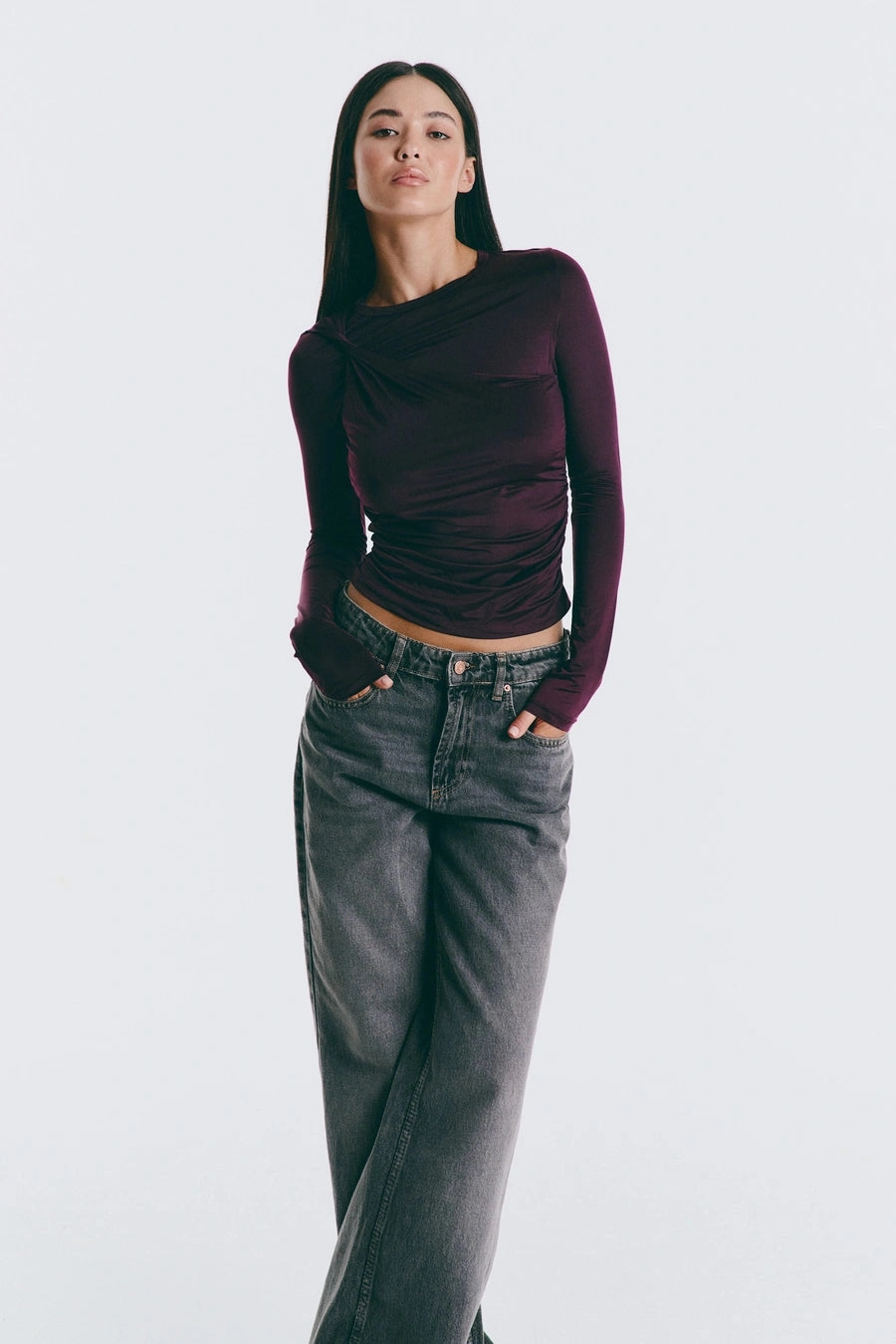 Medicine Advanced Sweat Management Blackberry Draped Long Sleeve Top