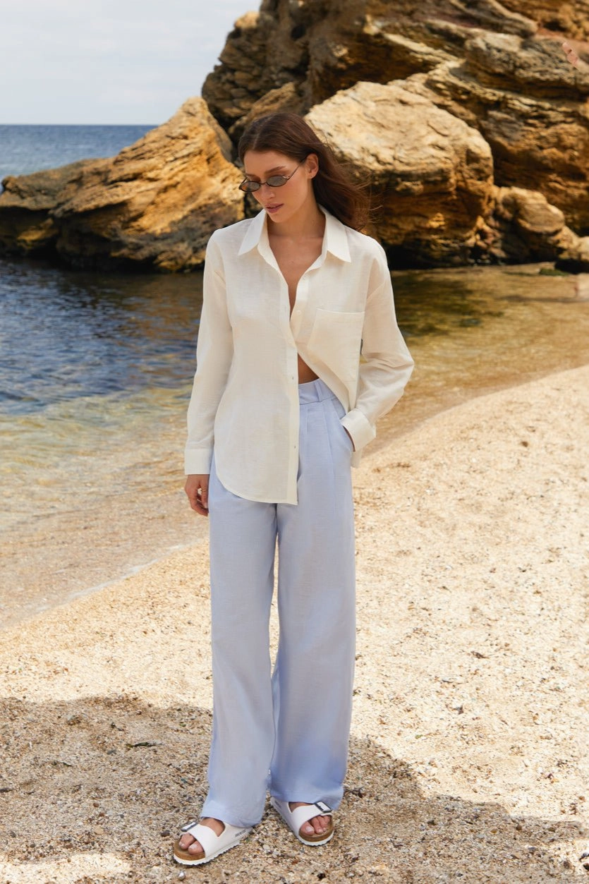 All-day Comfort White Linen Blend Shirt