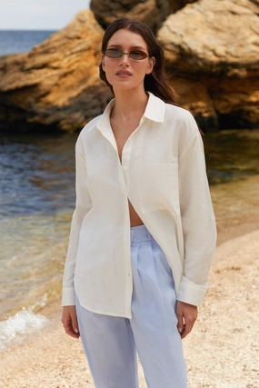 Smooth Finish White Linen Blend Shirt