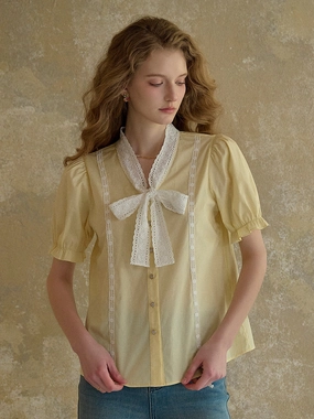 Eco Wear ??Final Sale??Calliope V-Neck Bow 100% Cotton Blouse