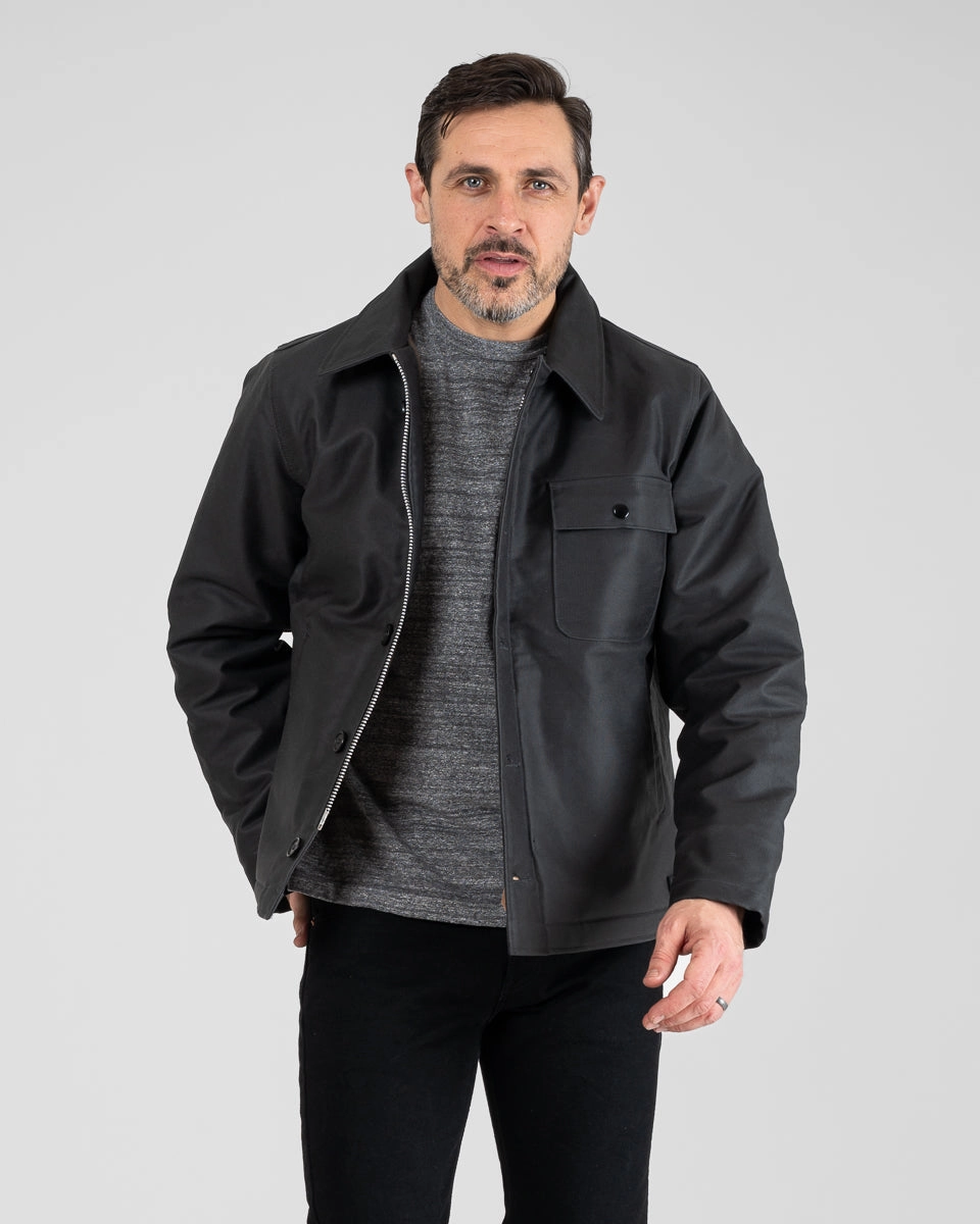 Street Edge Breezy Comfort Oiled Whipcord A2 Deck Jacket - Black
