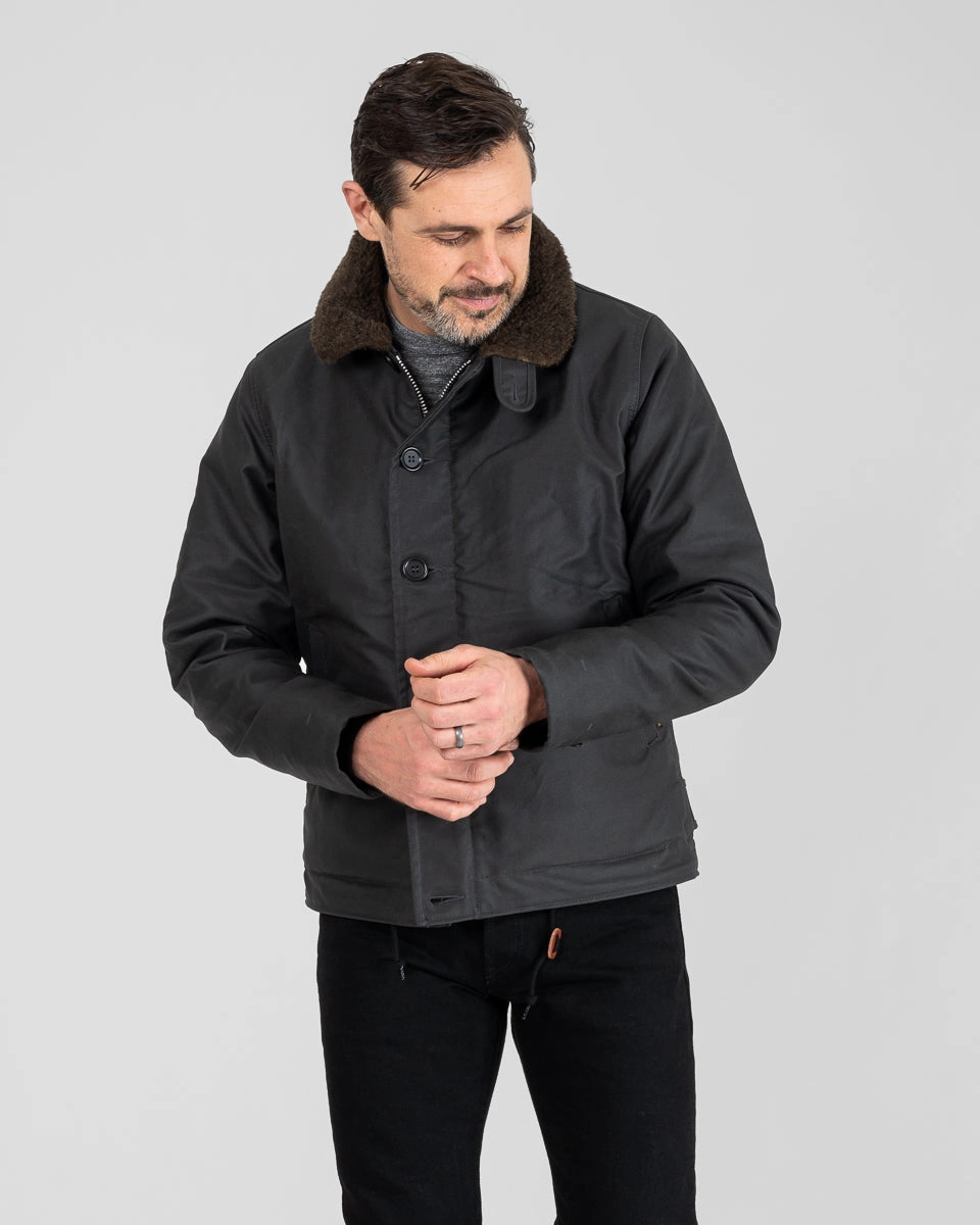 Luxury Touch FourWayStretch Oiled Whipcord N1 Deck Jacket - Black