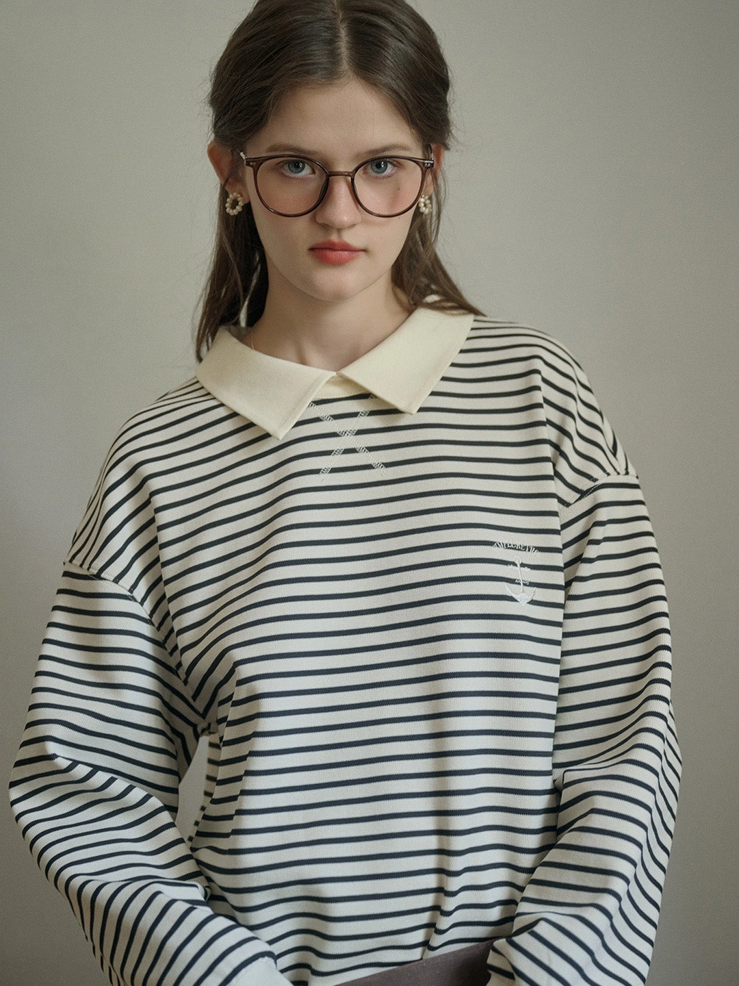 Luella SR Logo Embroidered Contrast Collar Striped Sweatshirt Carry Ease AntiClingFabric
