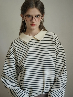 Luella SR Logo Embroidered Contrast Collar Striped Sweatshirt Tech Edge