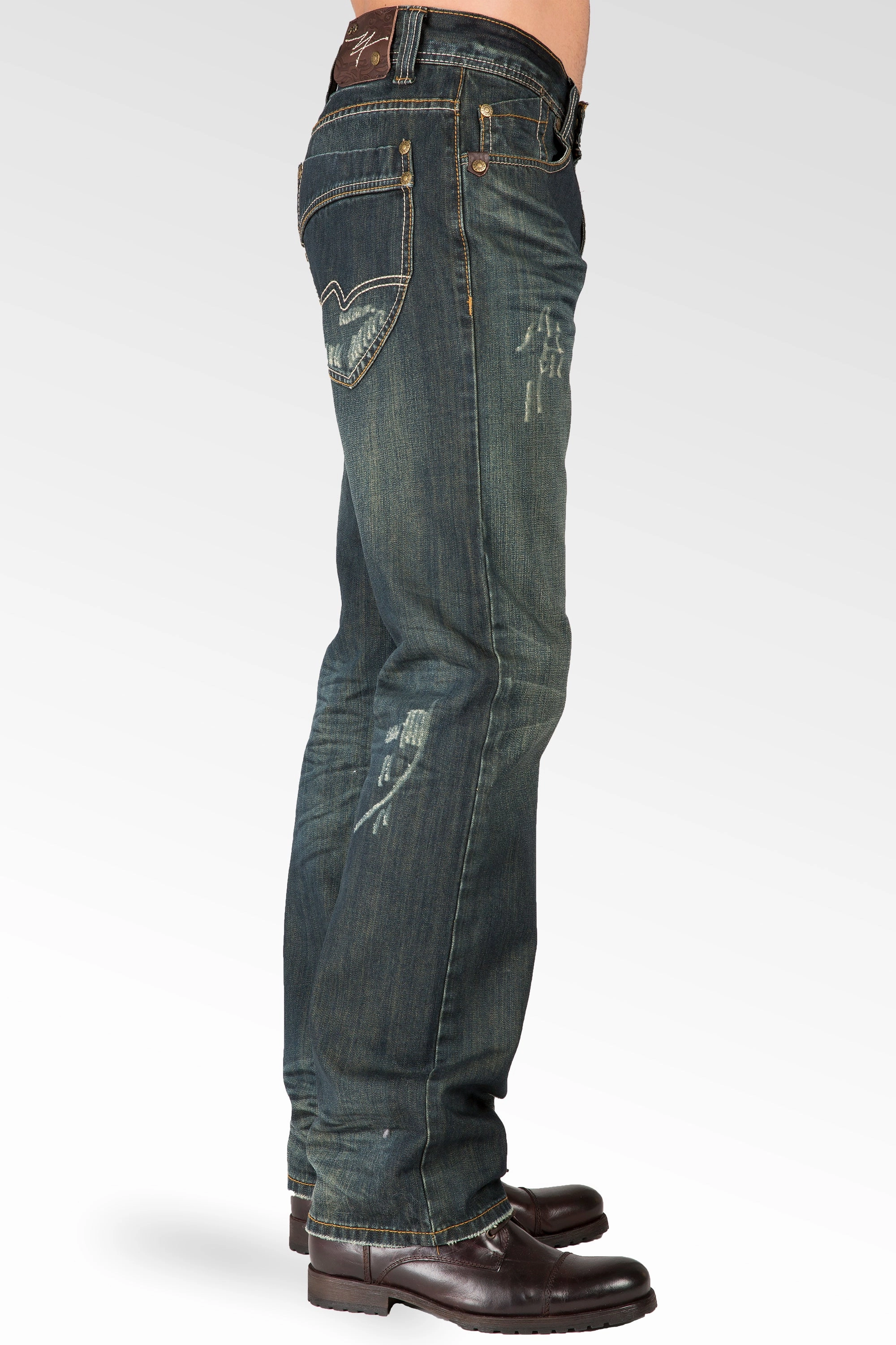 Earth Fit Sea Fit Relaxed Straight Ripped Faded Vintage Premium Denim Signature 5 Pocket Jeans Wrinkle Whisker