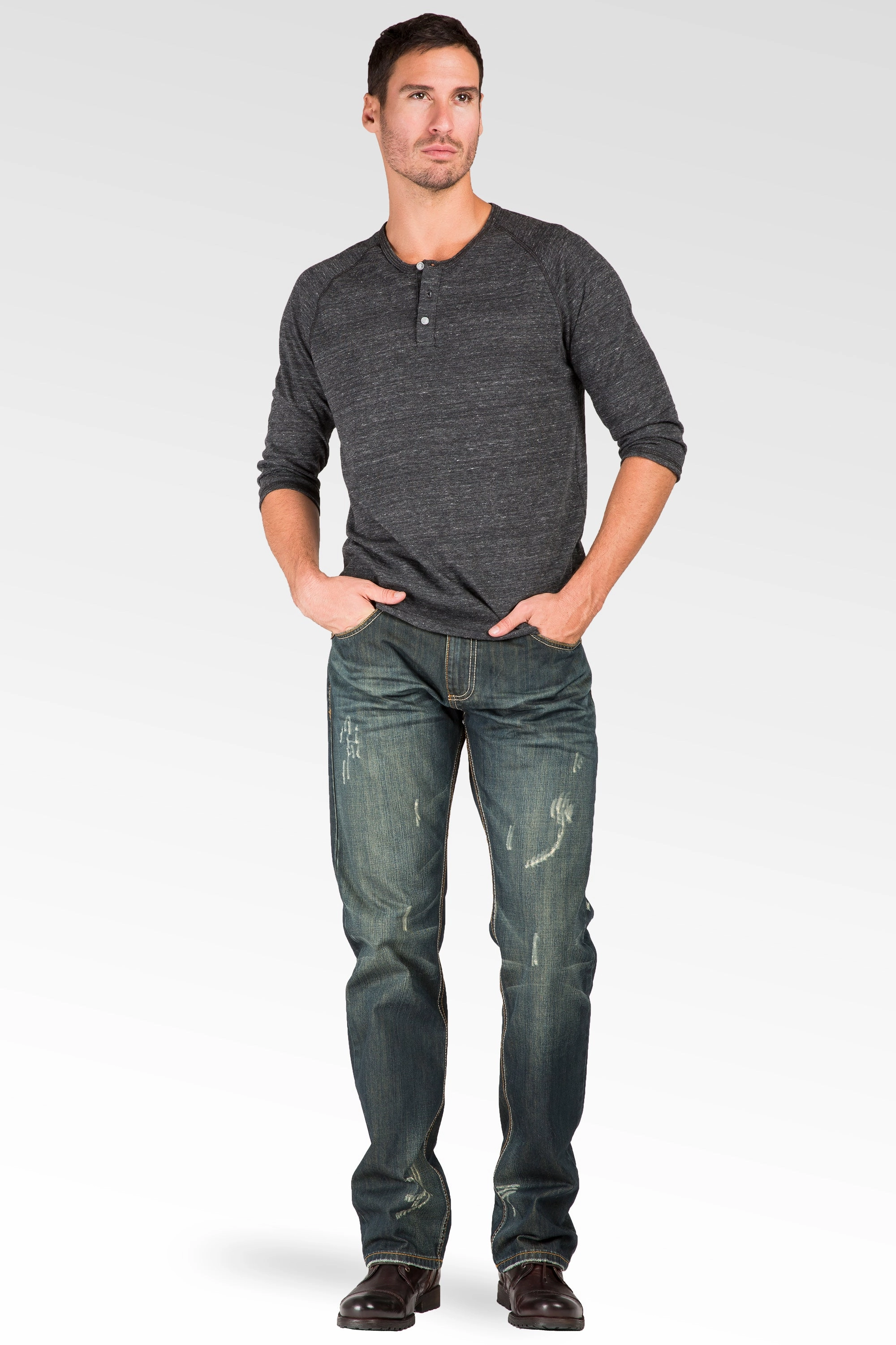 Relaxed Straight Ripped Faded Vintage Premium Denim Signature 5 Pocket Jeans Wrinkle Whisker Casual Style