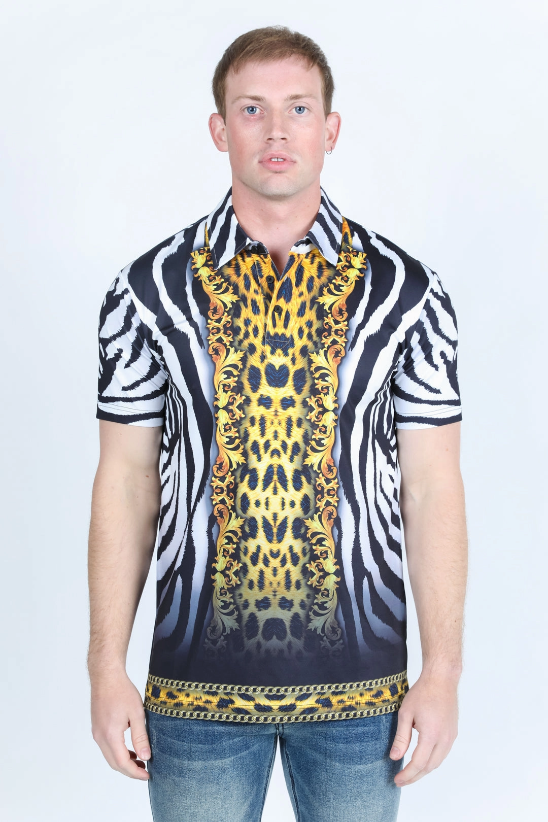 Recycled Polyester Mix Relaxed Collar Men's Baroque Print Red Label Polo