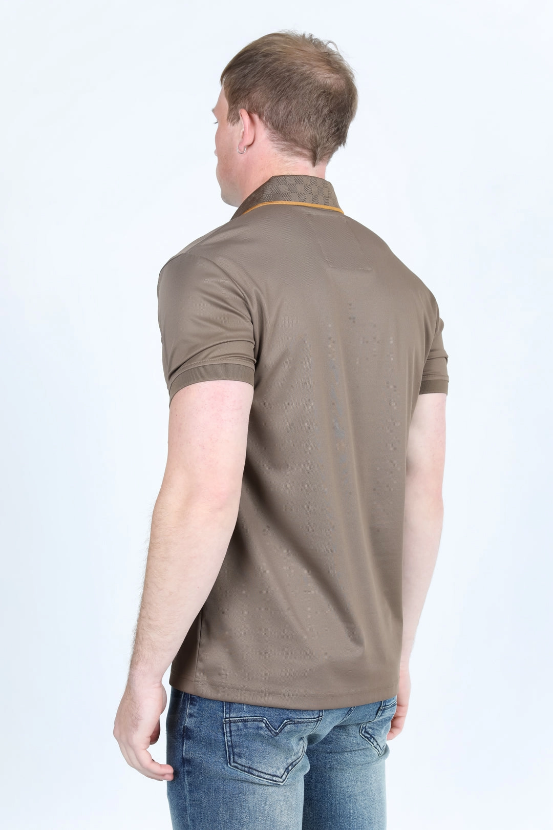 Mens Modern Fit Stretch Fashion Polo Comfortable Stretch Ribbed Cuff Design