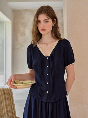 Madelyn V-Neck Lace Linen Top CoolingChannelFabric