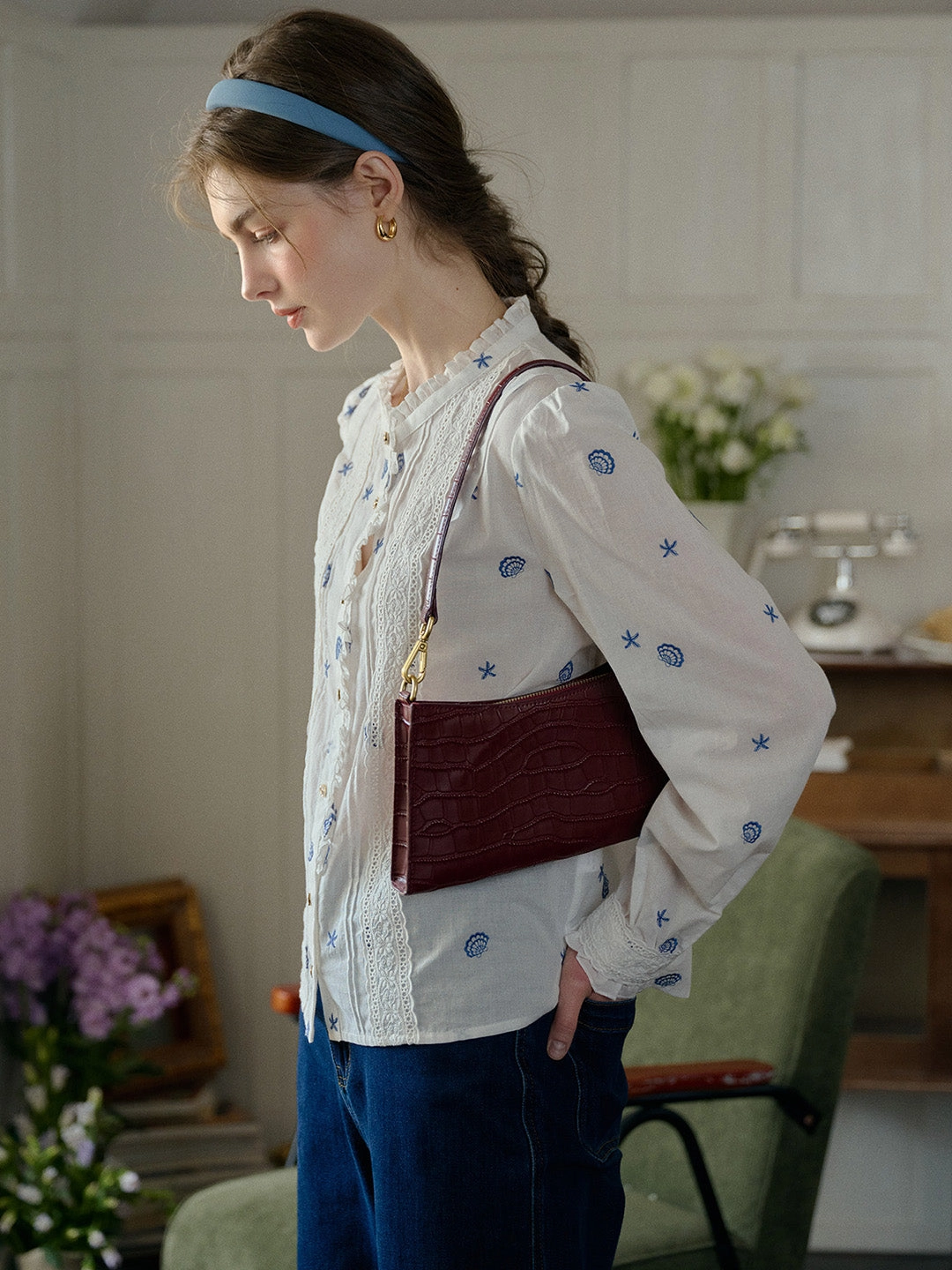 ConvertibleStyle Craft Core Madison Lace Paneled Button Front Cotton Blouse