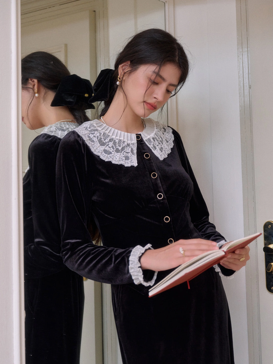 Matilda V-Neck Velvet Lace Blouse Skin Hug