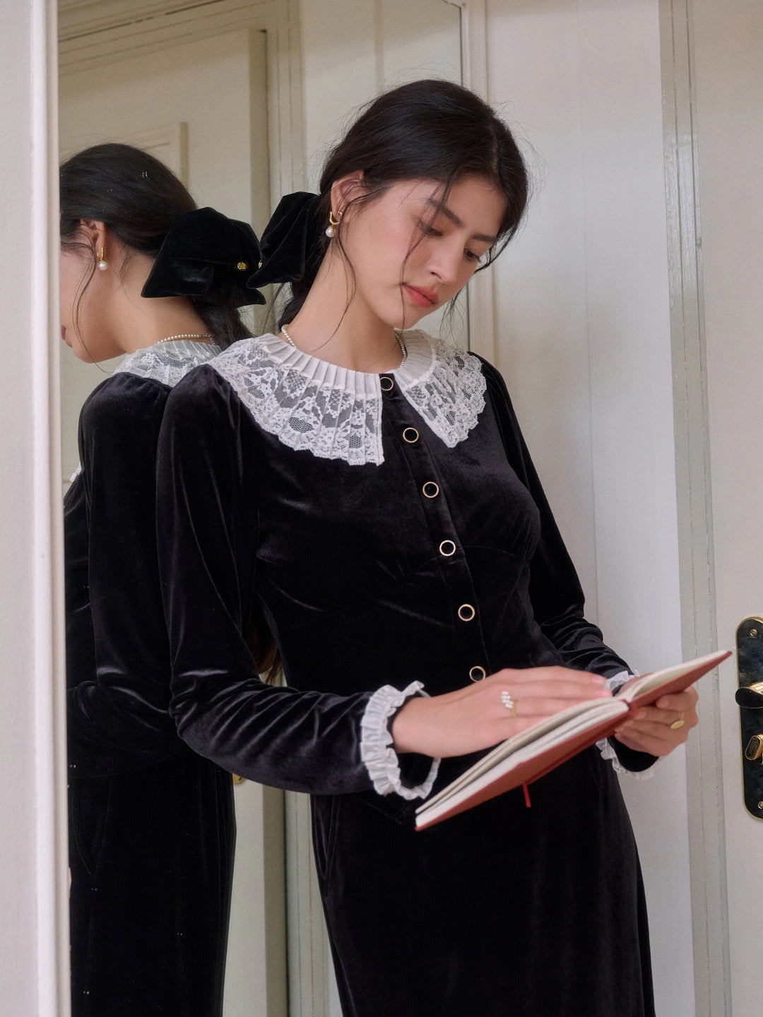 Matilda V-Neck Velvet Lace Blouse Easy Wear Stylish Fashion