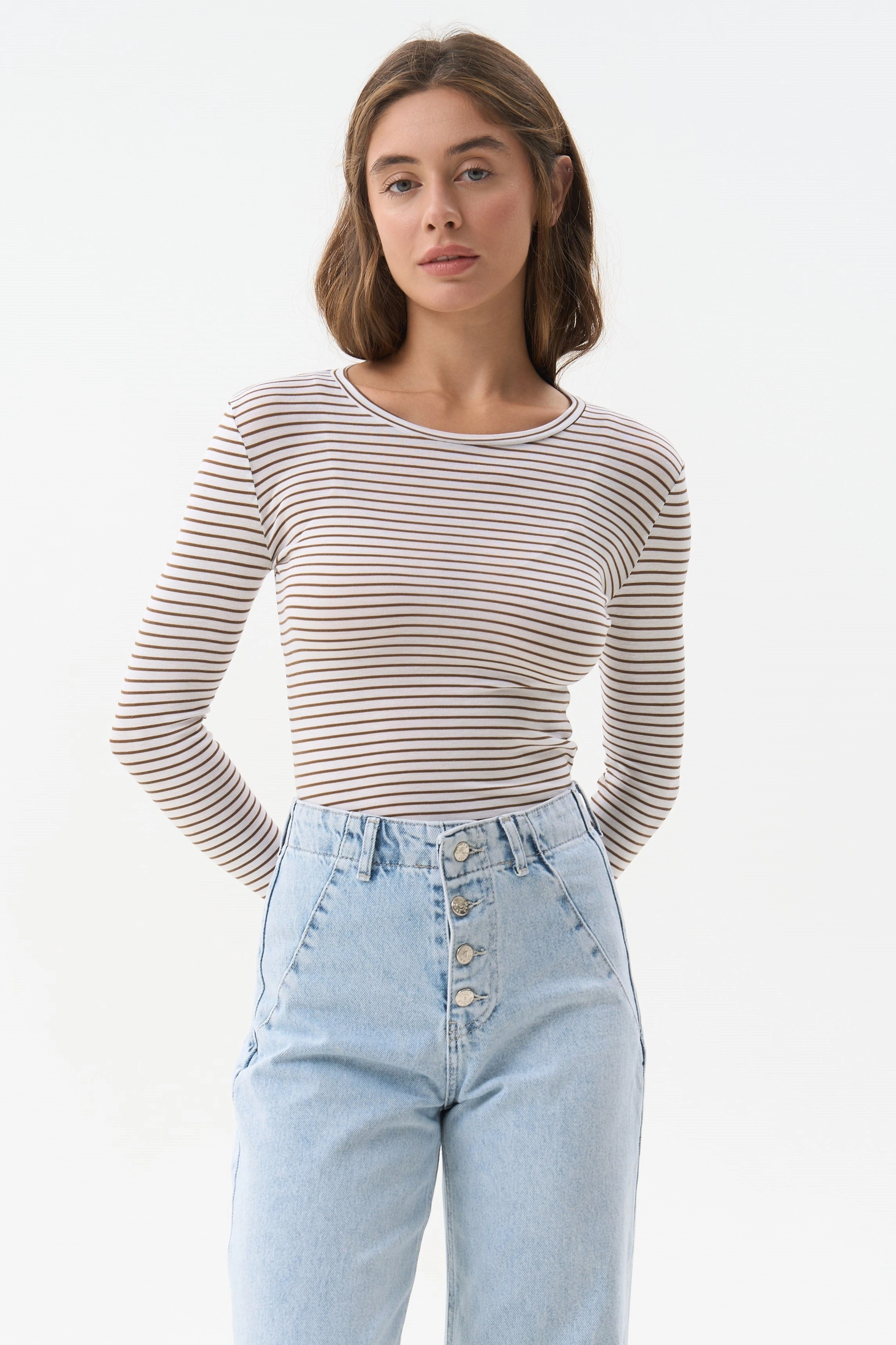 Sandaled slim Brown Striped Long Sleeve