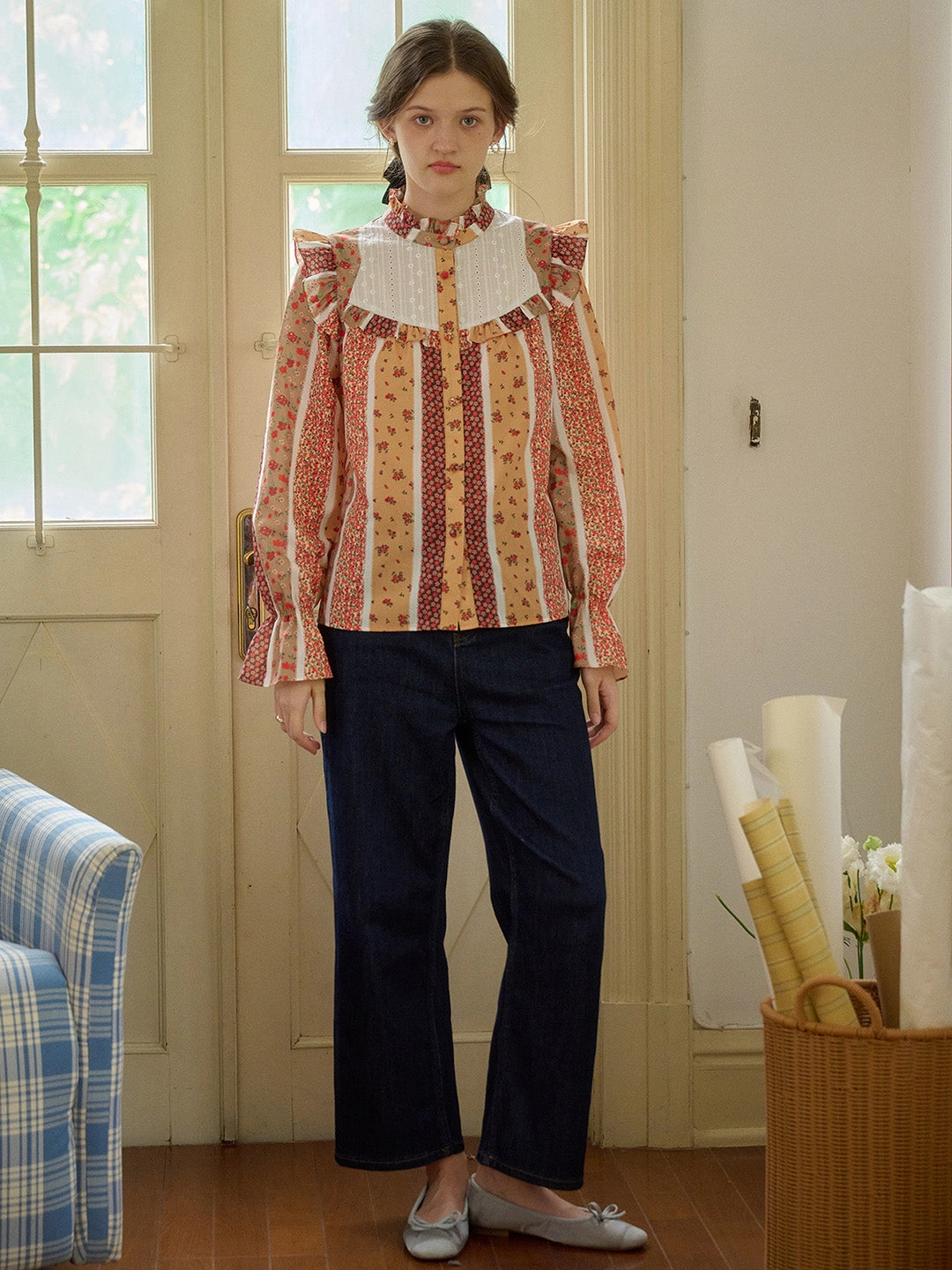 ??Final Sale??Wren Stand Collar Floral Patchwork Shirt Hike Fit