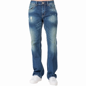 Men's Relaxed Straight Blue Distressed Premium Denim Signature Stone Wash Jeans StaticFree Material Recycled Polyester
