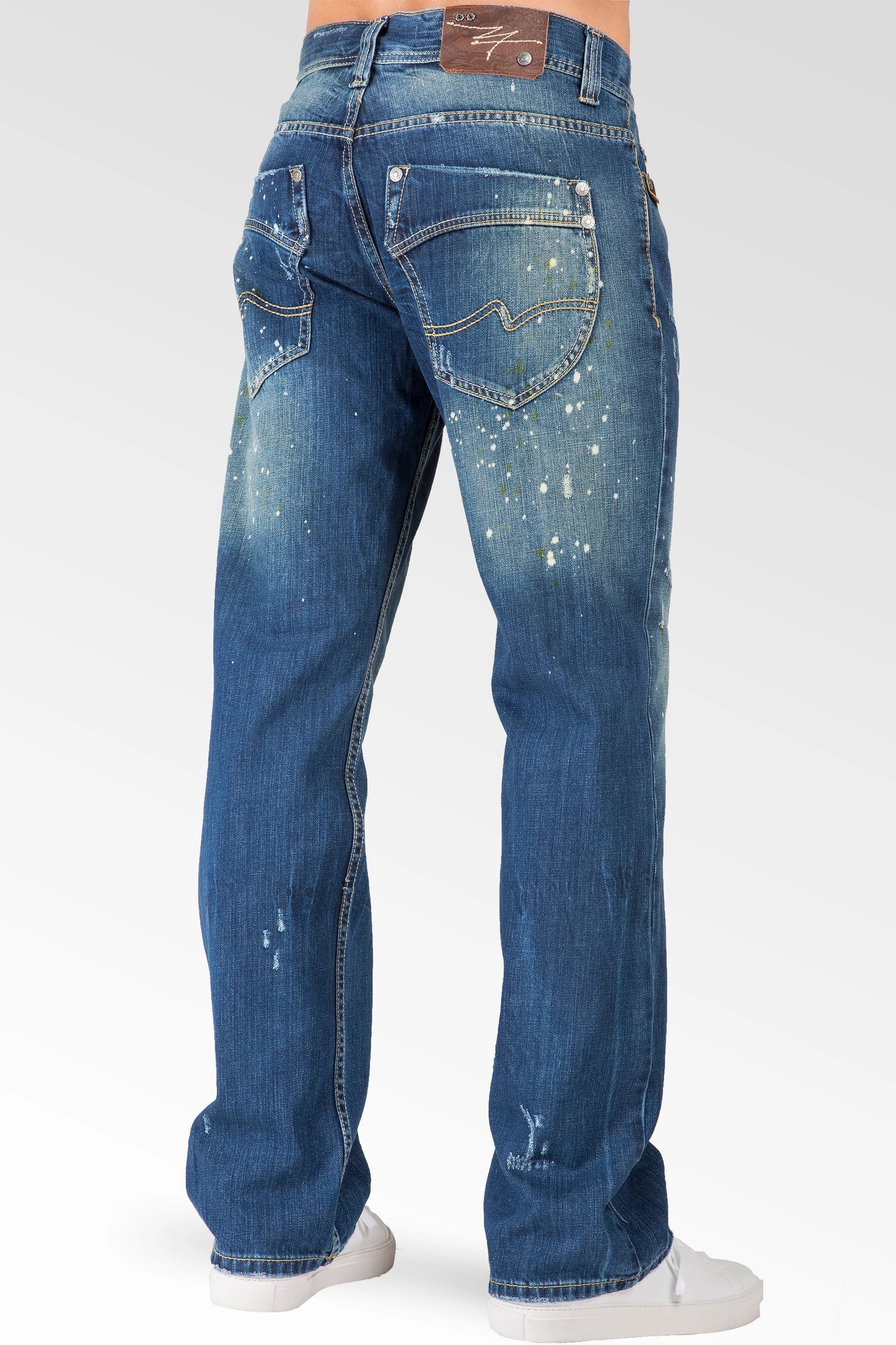 Timeless Dress Men's Relaxed Straight Blue Distressed Premium Denim Signature Stone Wash Jeans