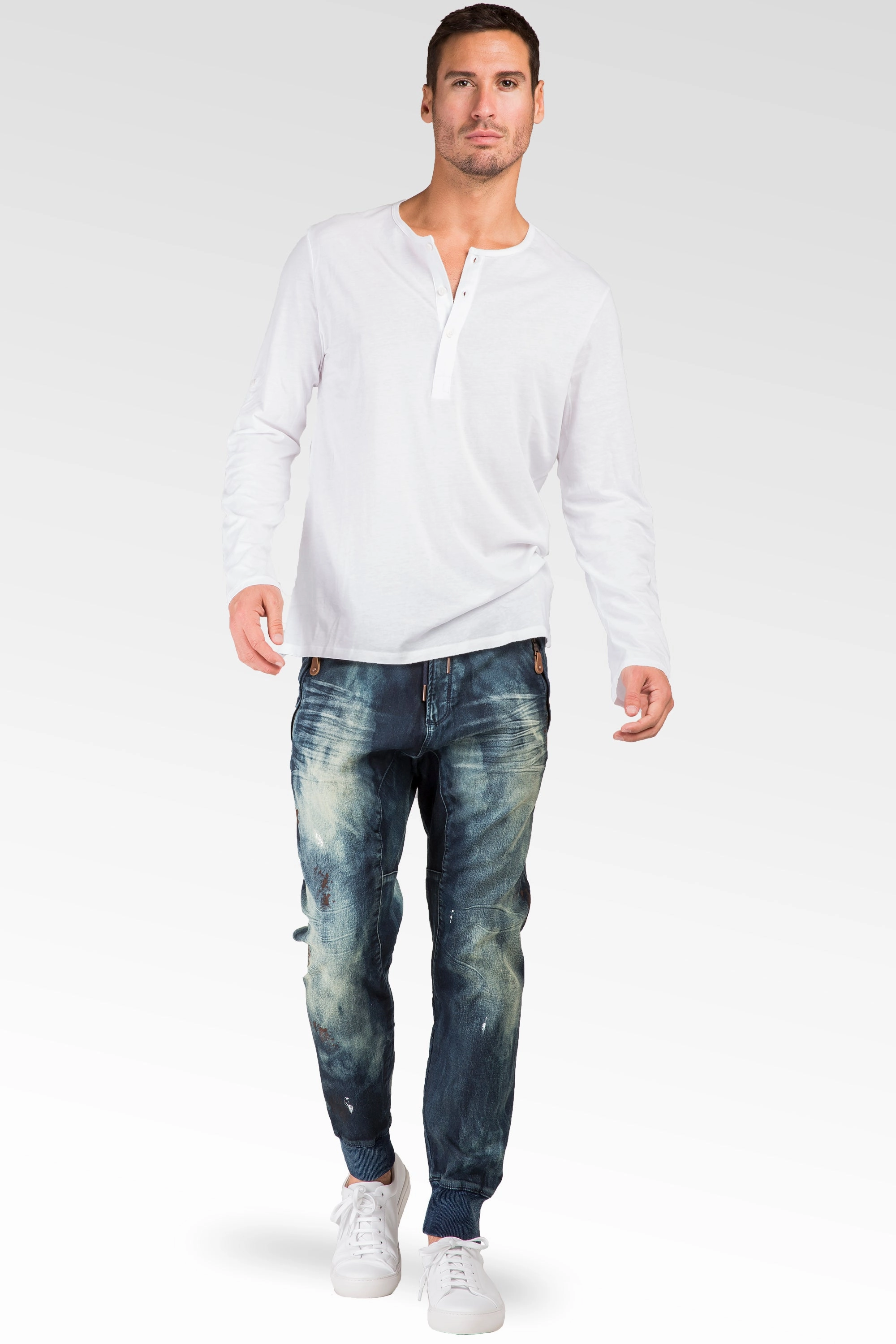 Party Guest Mesh Glow Drop Crotch Premium Indigo Knit Denim Jogger Jeans Twister Tainted Vintage