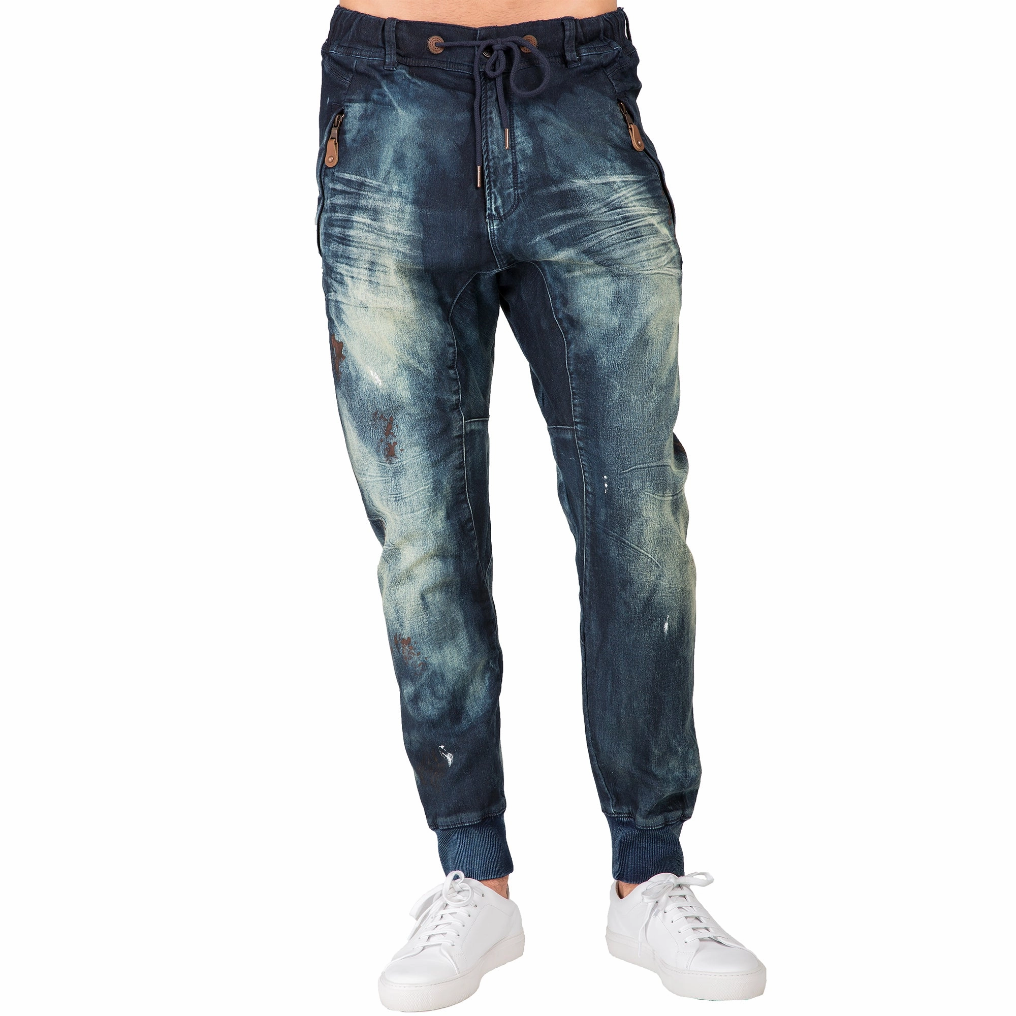 elastic waistband Drop Crotch Premium Indigo Knit Denim Jogger Jeans Twister Tainted Vintage