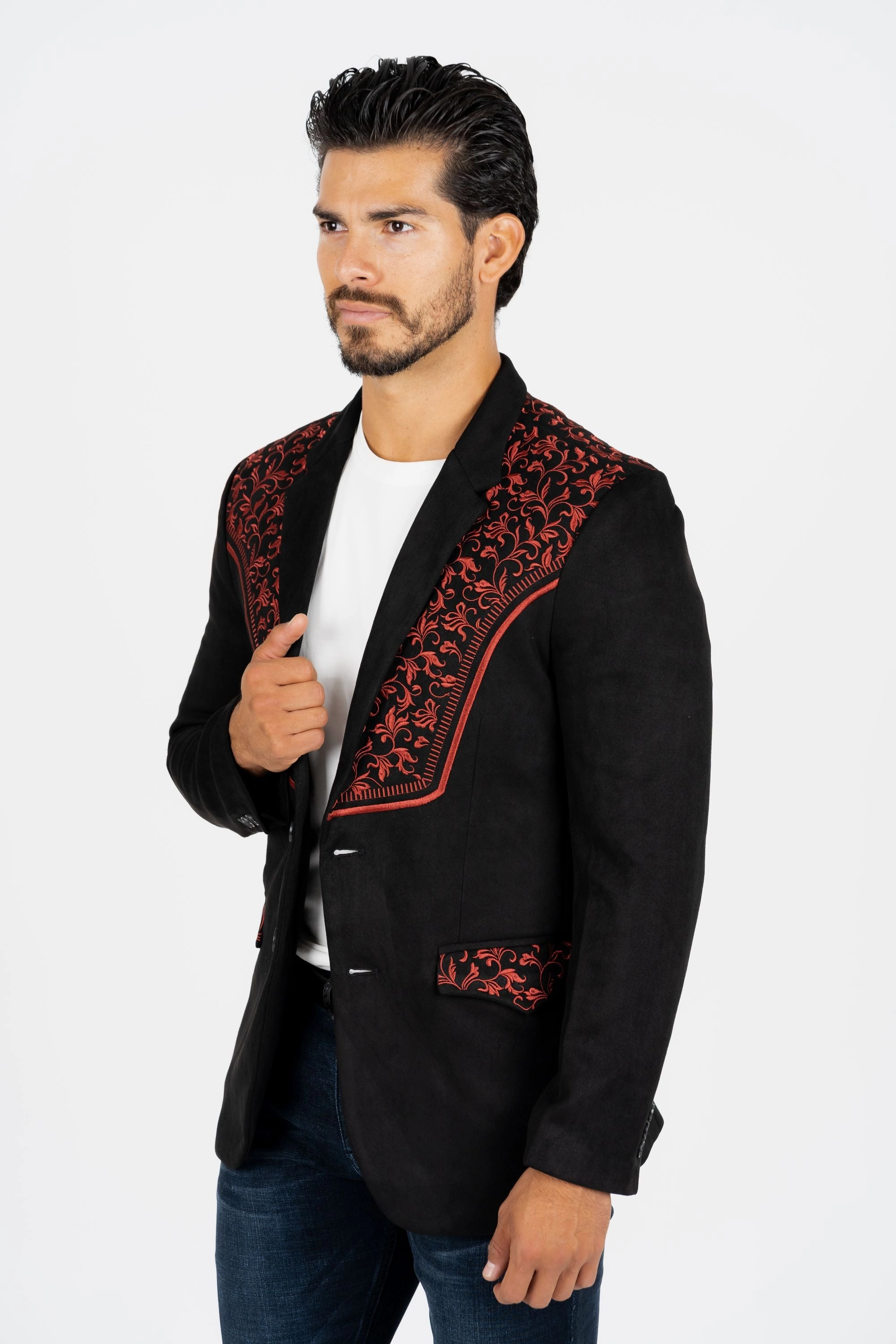NonSlip Grips Men's Black/Burgundy Embroidered Faux-Suede Blazer