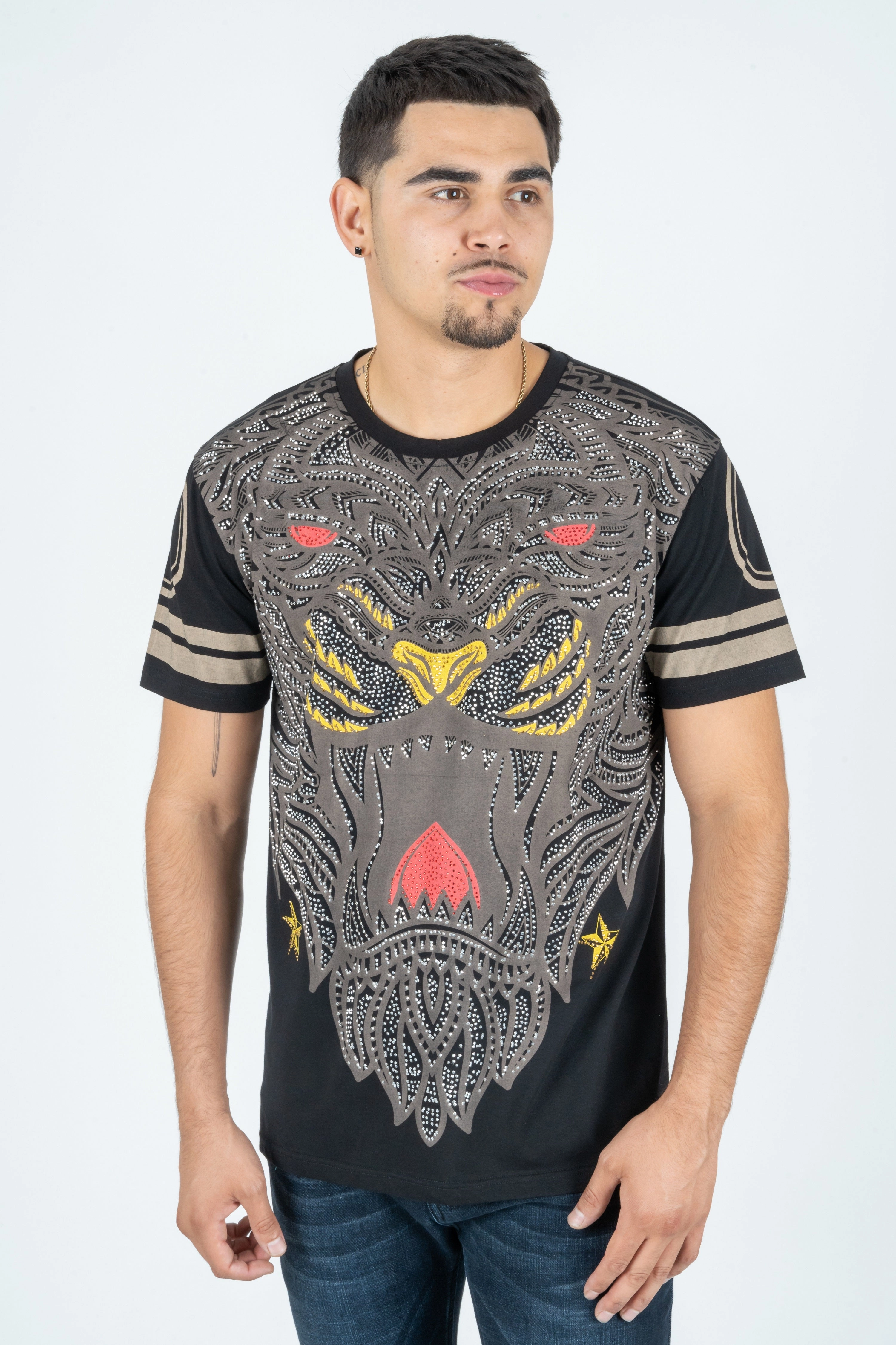 Men's Cotton Black Rhinestone T-shirt Quick Dry Comfort