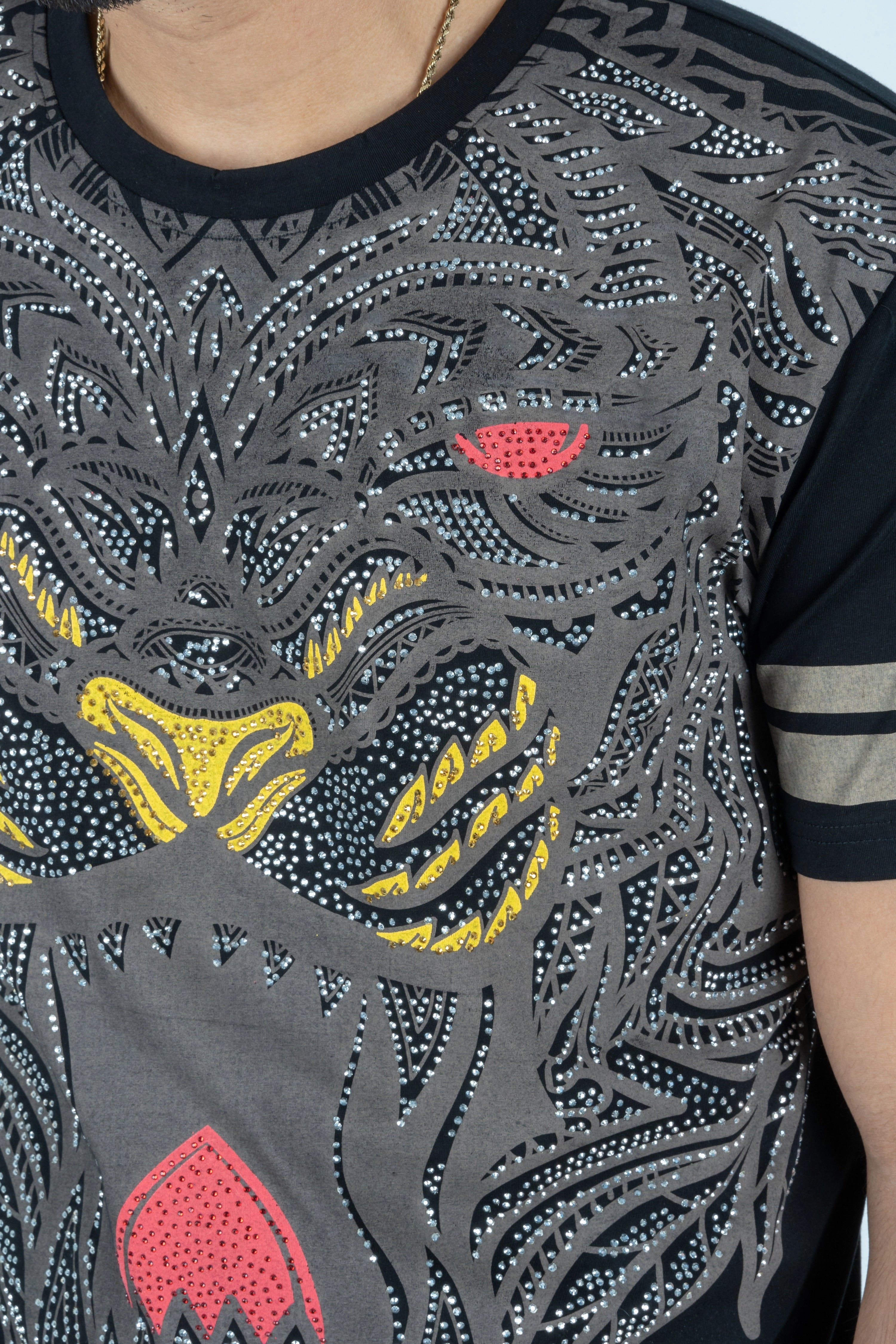 Timeless casual wear Men's Cotton Black Rhinestone T-shirt