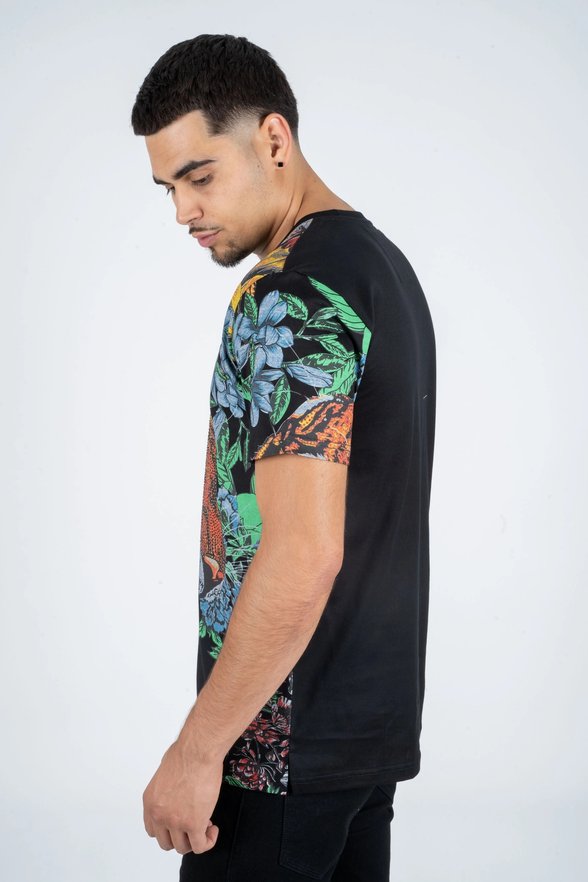 Men's Cotton Black Rhinestone T-shirt QuickDry Embroidered
