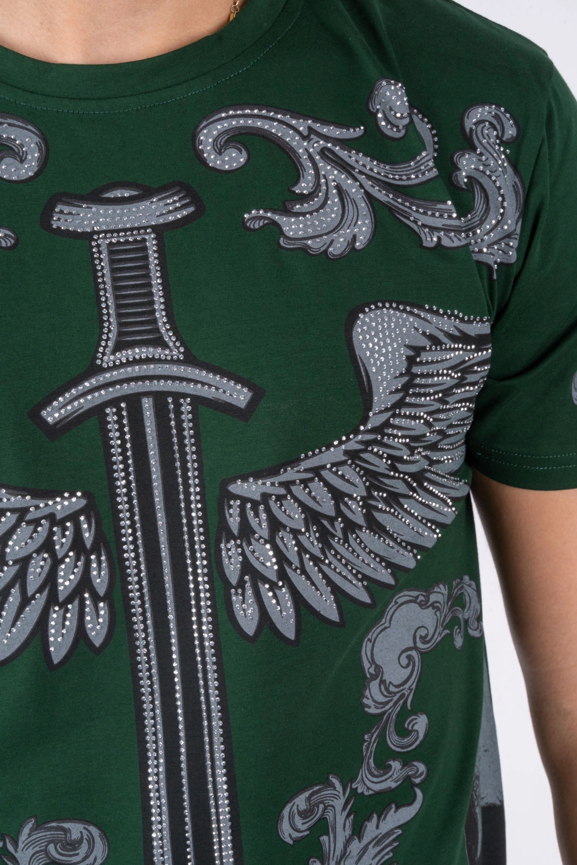 Sustainable Men's Cotton Green Rhinestone T-shirt