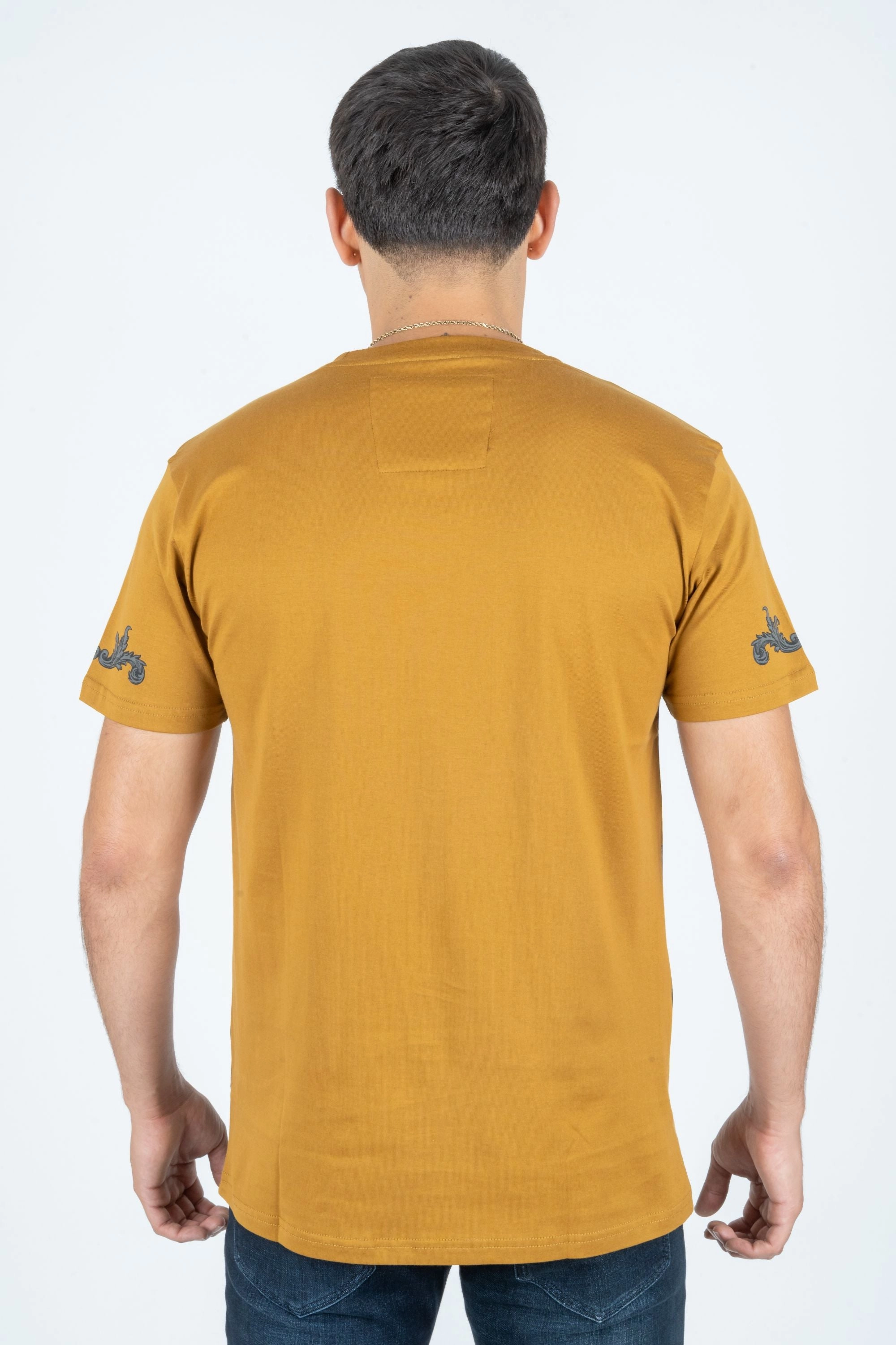 Men's Cotton Mustard Rhinestone T-shirt Soft Design BioBased Fibers