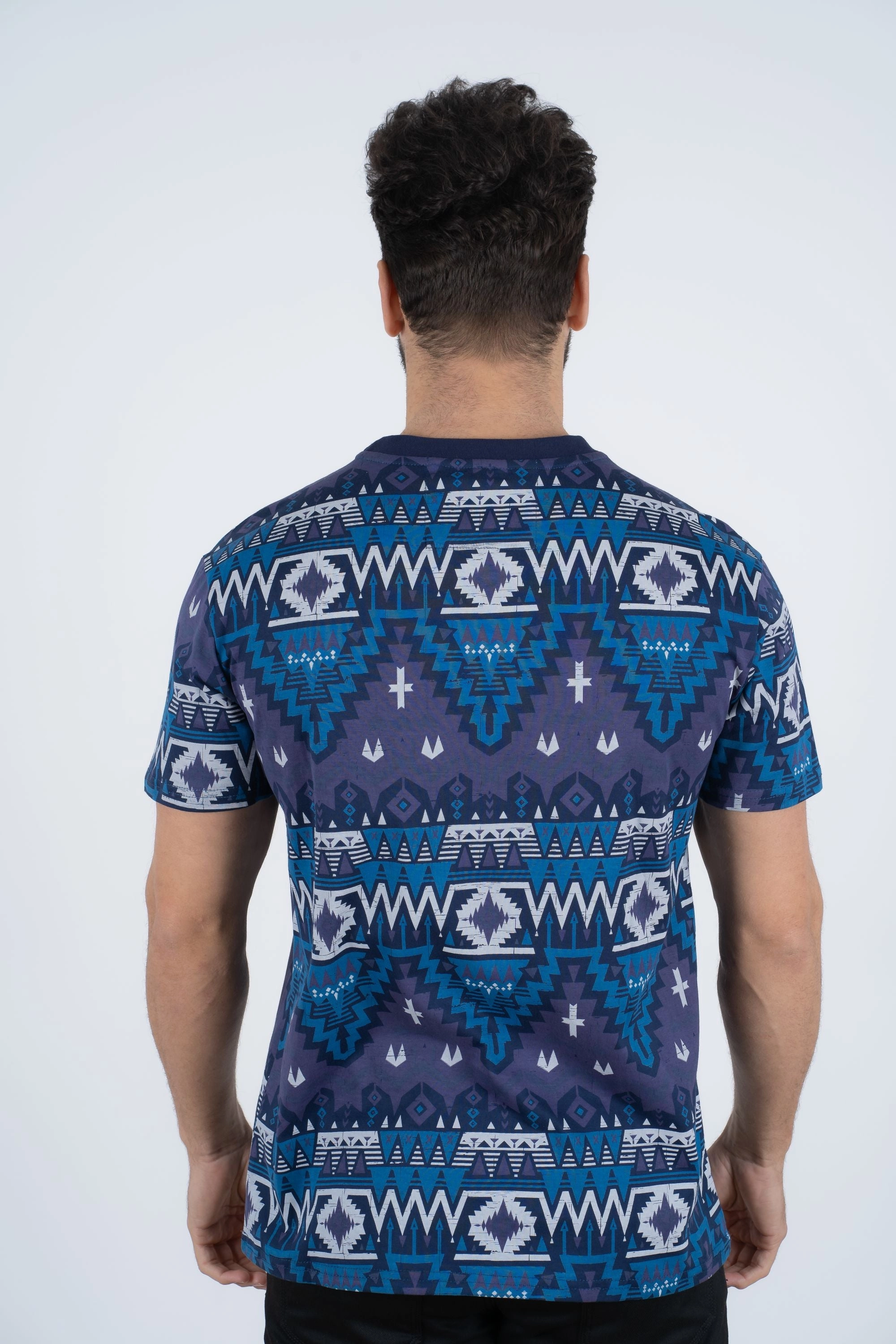 Men's Cotton Navy Aztec Print T-shirt light layering