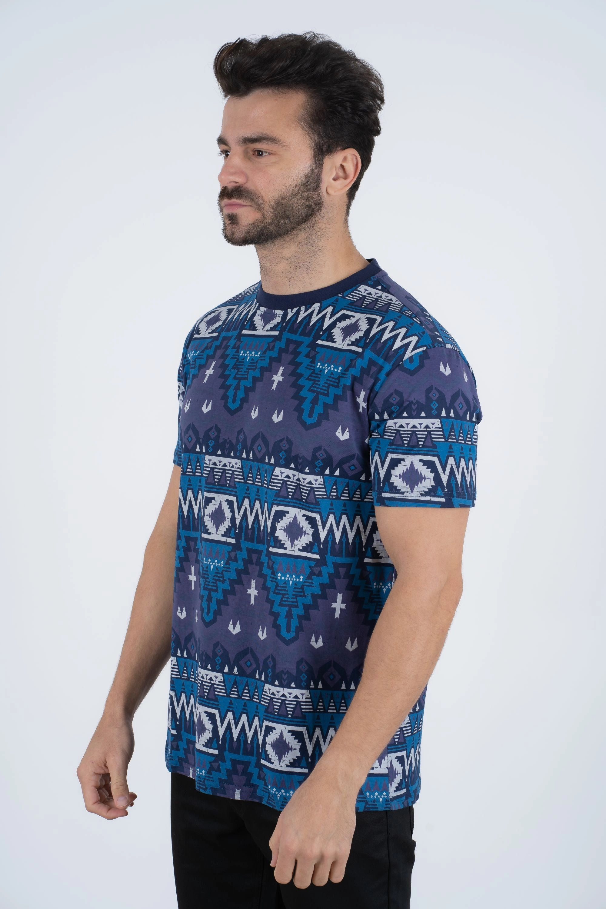 Men's Cotton Navy Aztec Print T-shirt Breathable mesh