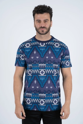Men's Cotton Navy Aztec Print T-shirt All-Season Comfort Wear Street Trendy