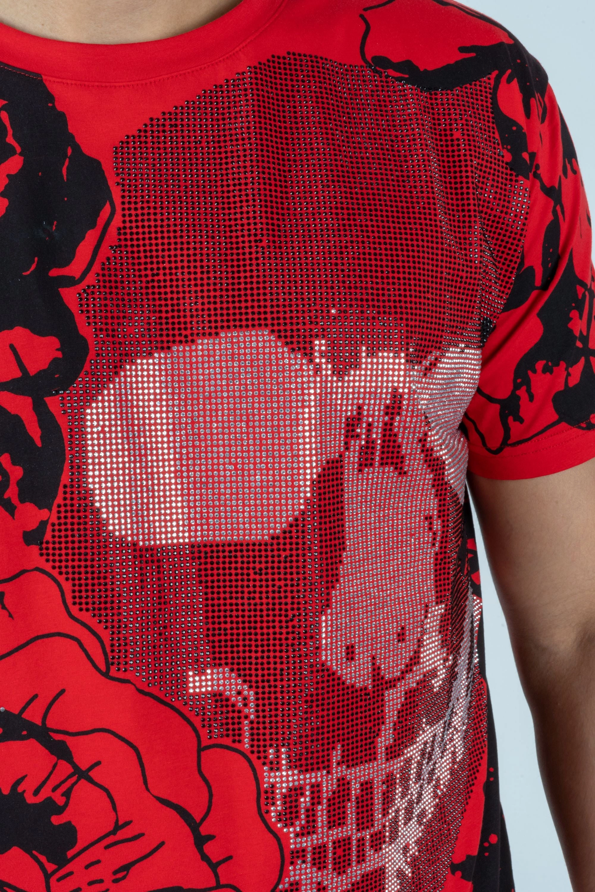 Men's Cotton Red Rhinestone T-shirt Flexible Comfort Active Style Trend