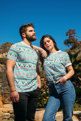 Men's Cotton White Aztec Print T-shirt Compact Stitch Pattern Anti Static Treatment