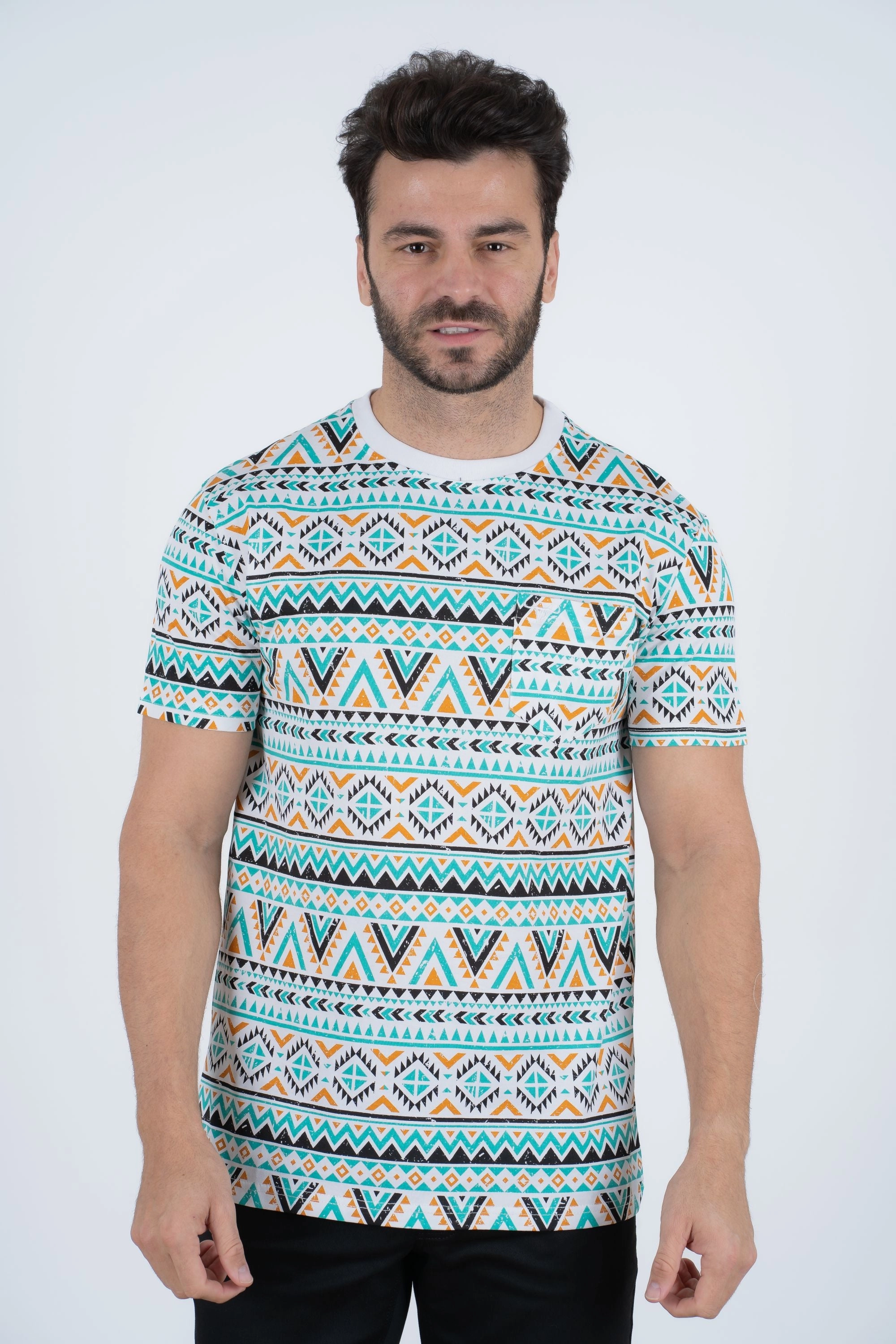 Men's Cotton White Aztec Print T-shirt Recommended