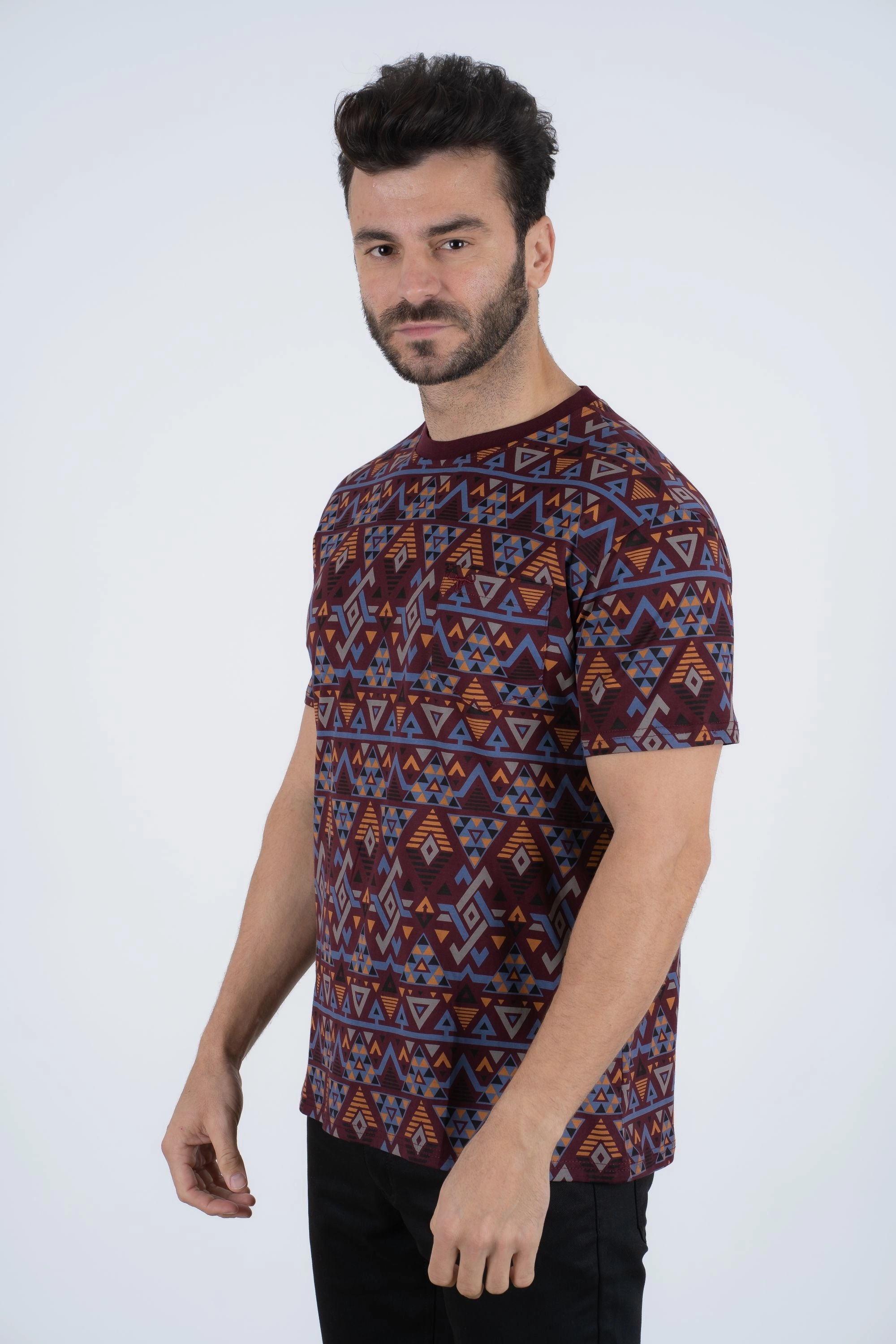All-day Comfort Perfect Wear Men's Cotton Wine Aztec Print T-shirt