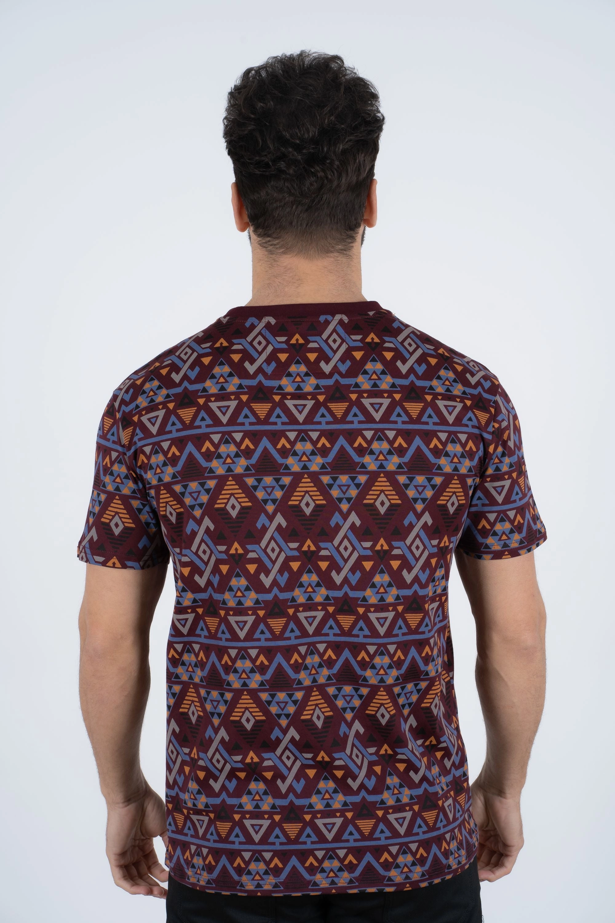 Men's Cotton Wine Aztec Print T-shirt Soft Fabric Job Interview