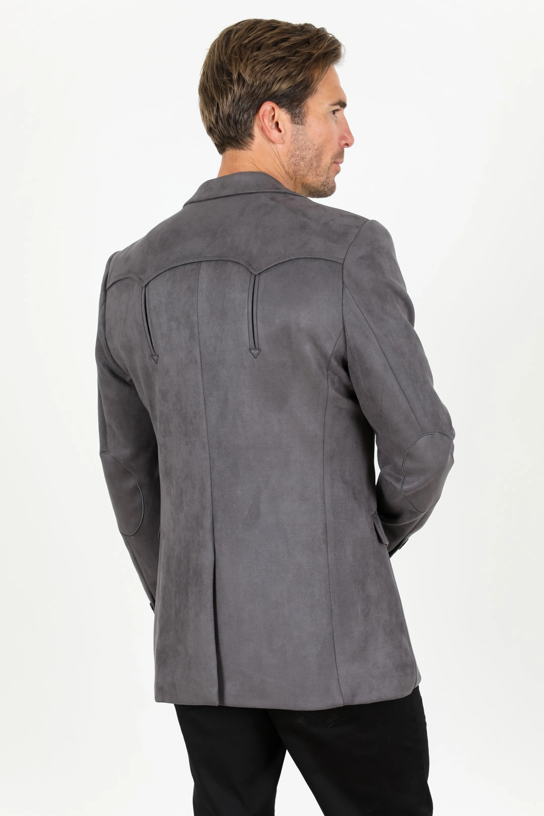 AdjustableHemline Men's Double Button Faux-Suede Blazer - Charcoal