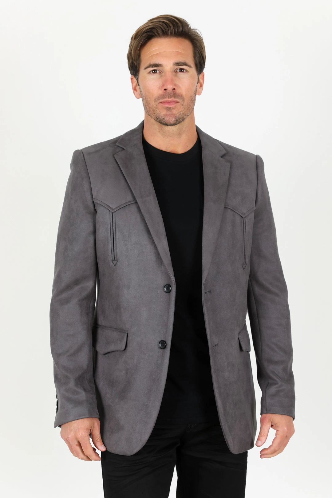 Men's Double Button Faux-Suede Blazer - Charcoal Street Style Warm Jacket