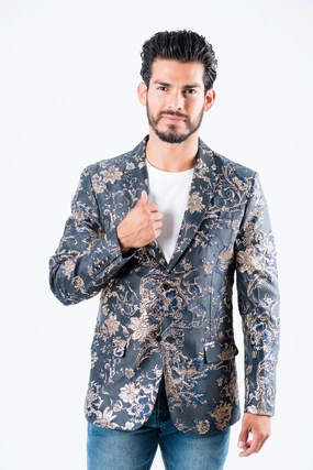 Tale Core quick dry Men's Double Button Navy Flowers Print Blazer