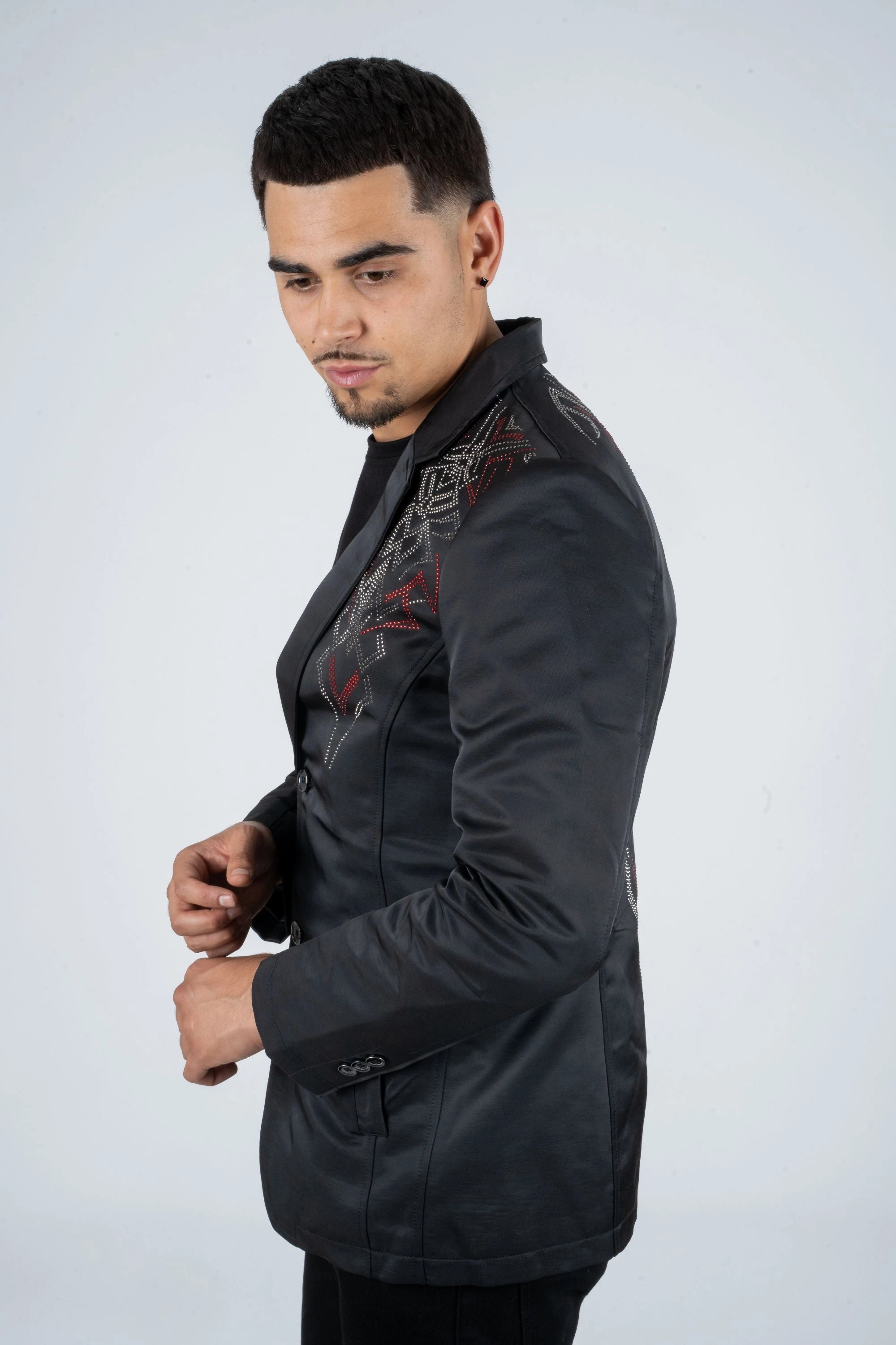 Casual Chic Graceful Design Men's Double Button Rhinestone Black Blazer