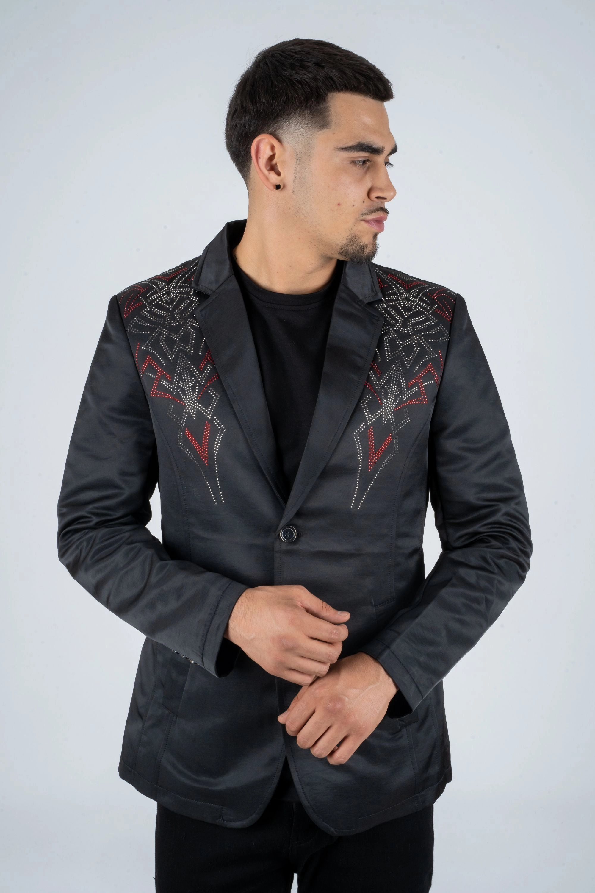 Men's Double Button Rhinestone Black Blazer Power Vibe