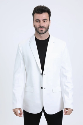 Stylish Look Men's Double Button White Faux-Suede Blazer