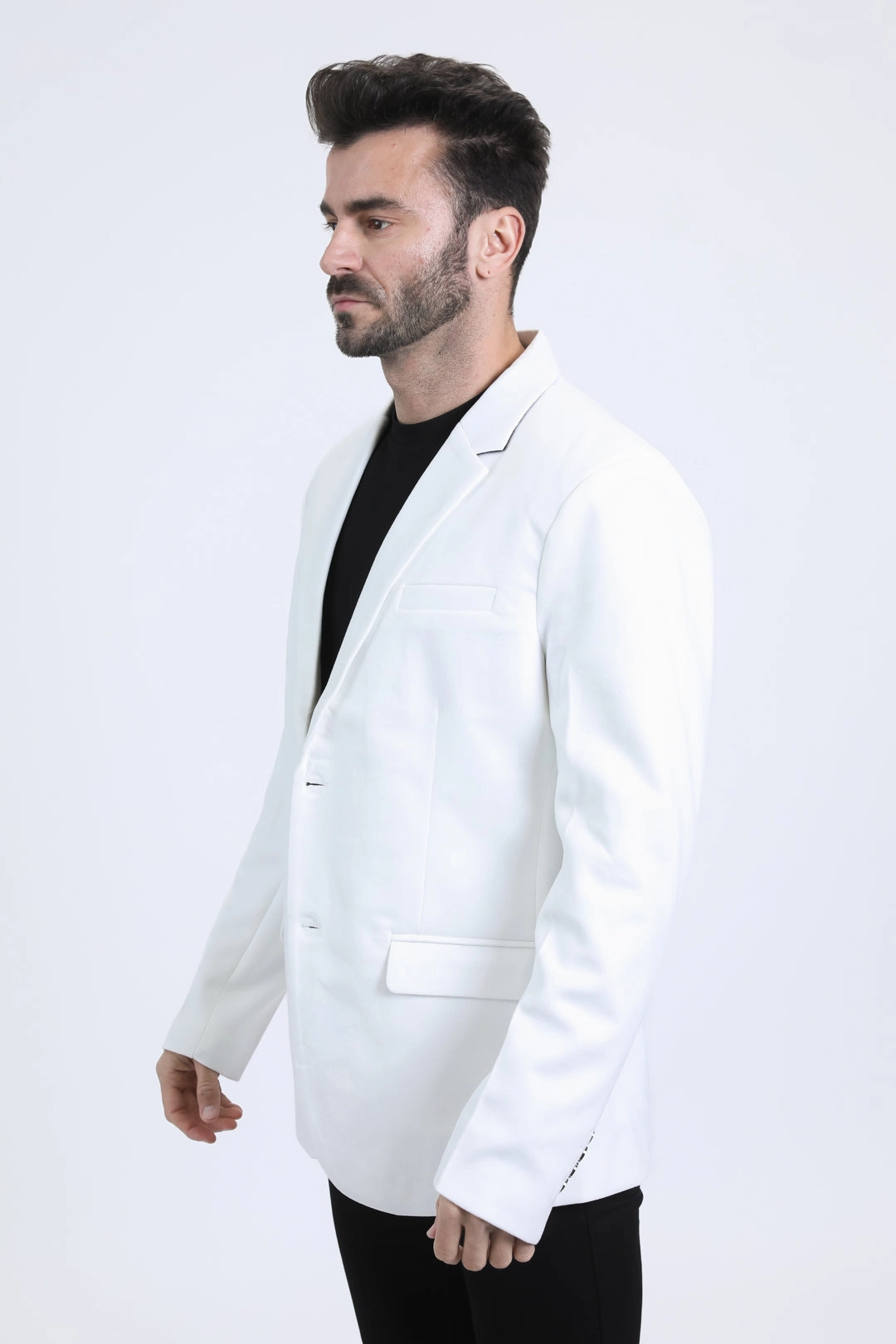Recycle Glow Men's Double Button White Faux-Suede Blazer