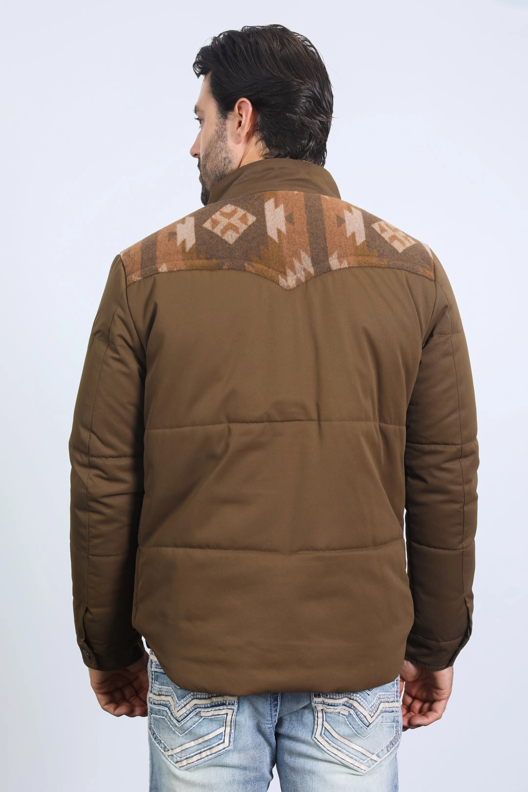 Timeless Wear ShrinkResistant Men's Ethnic Aztec Quilted Fur Lined Twill Brown Jacket