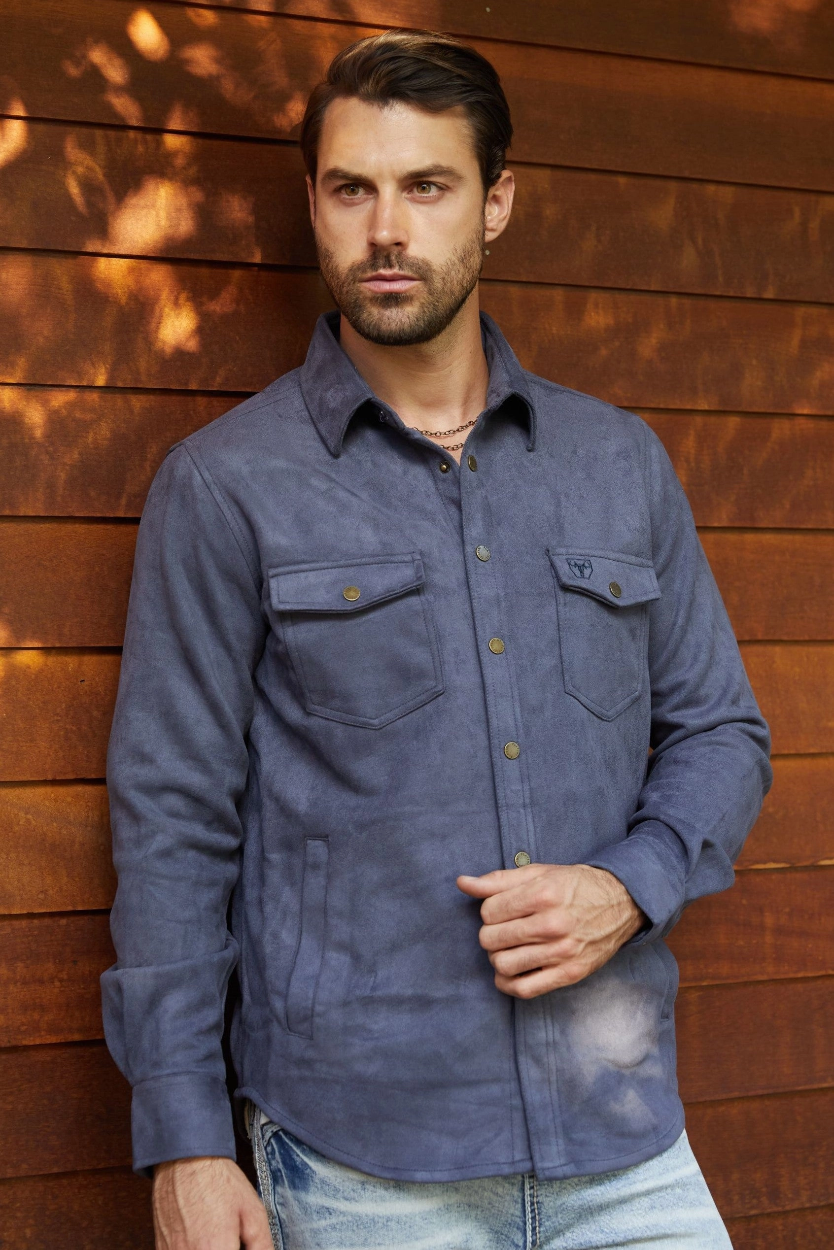 Men's Faux Suede Overshirt - Navy Simple Comfort Everyday Essential