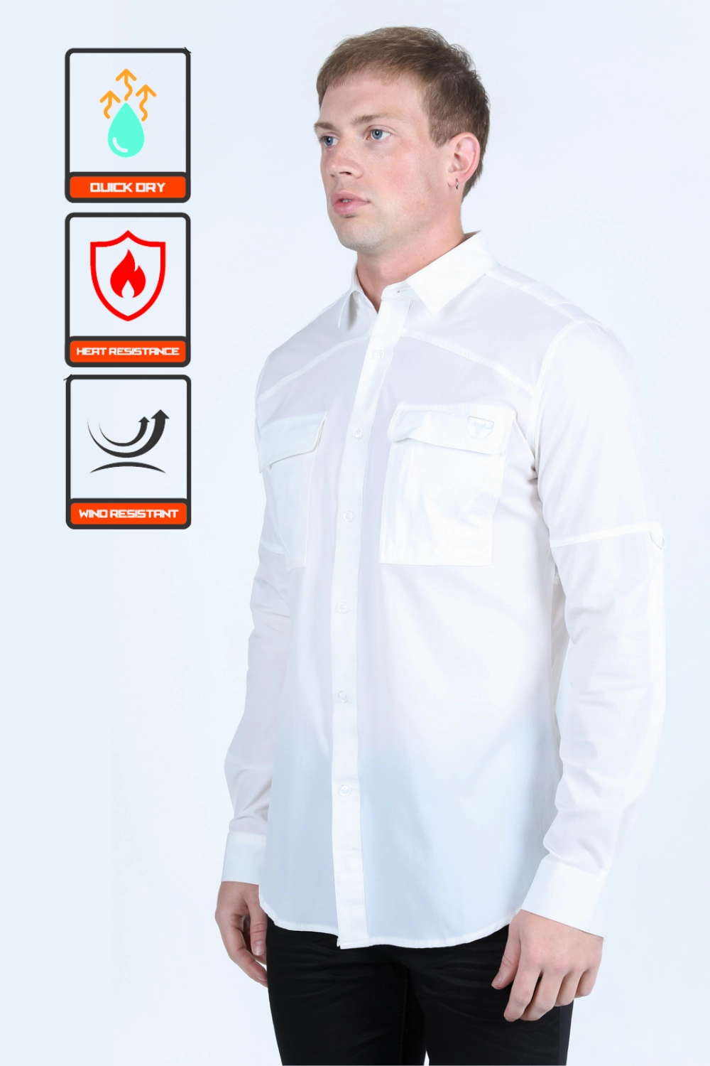 Modern Fit Fashionable Comfort Men's Fishing White Long Sleeve Shirt