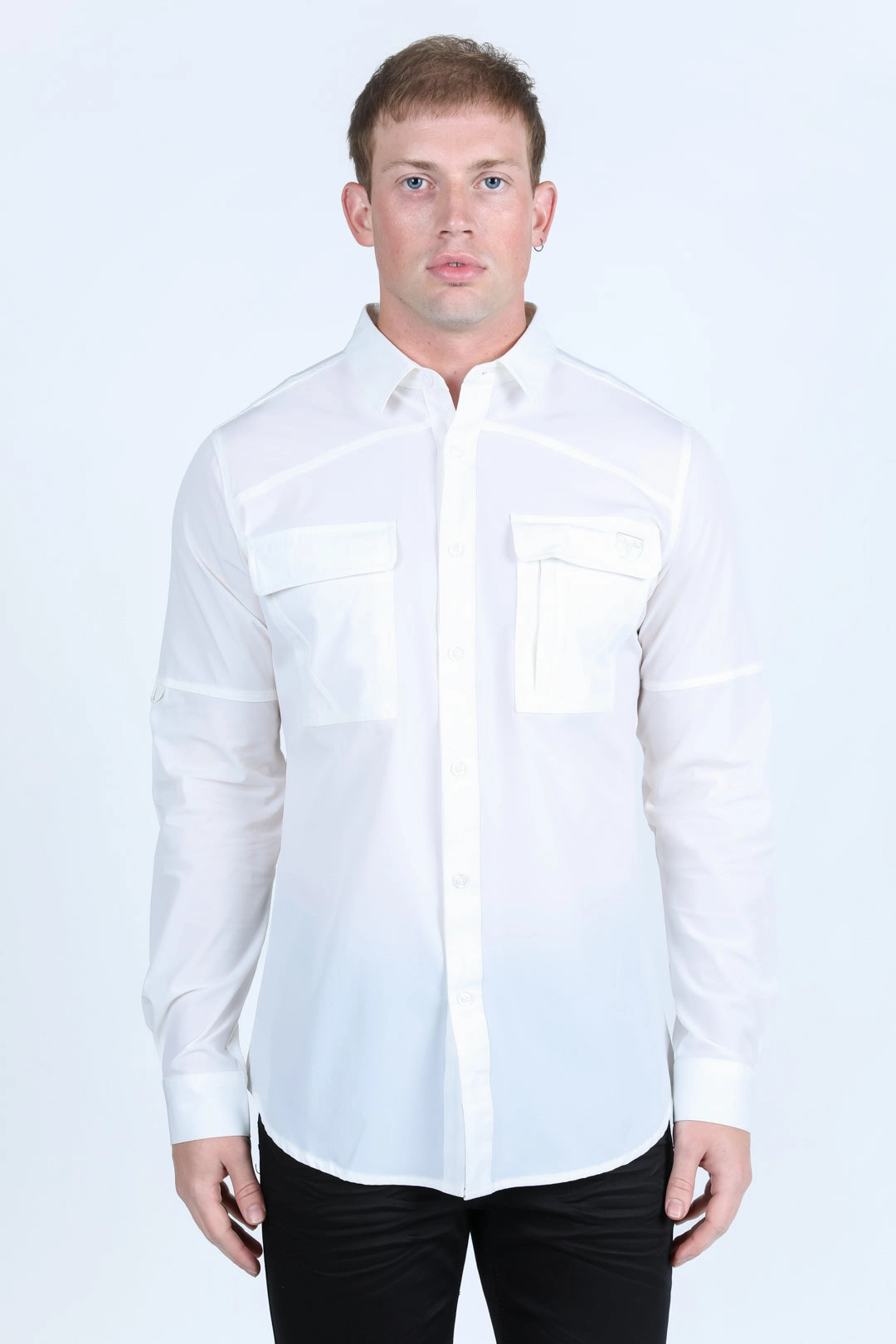 Casual Elegance Chic Layer Men's Fishing White Long Sleeve Shirt