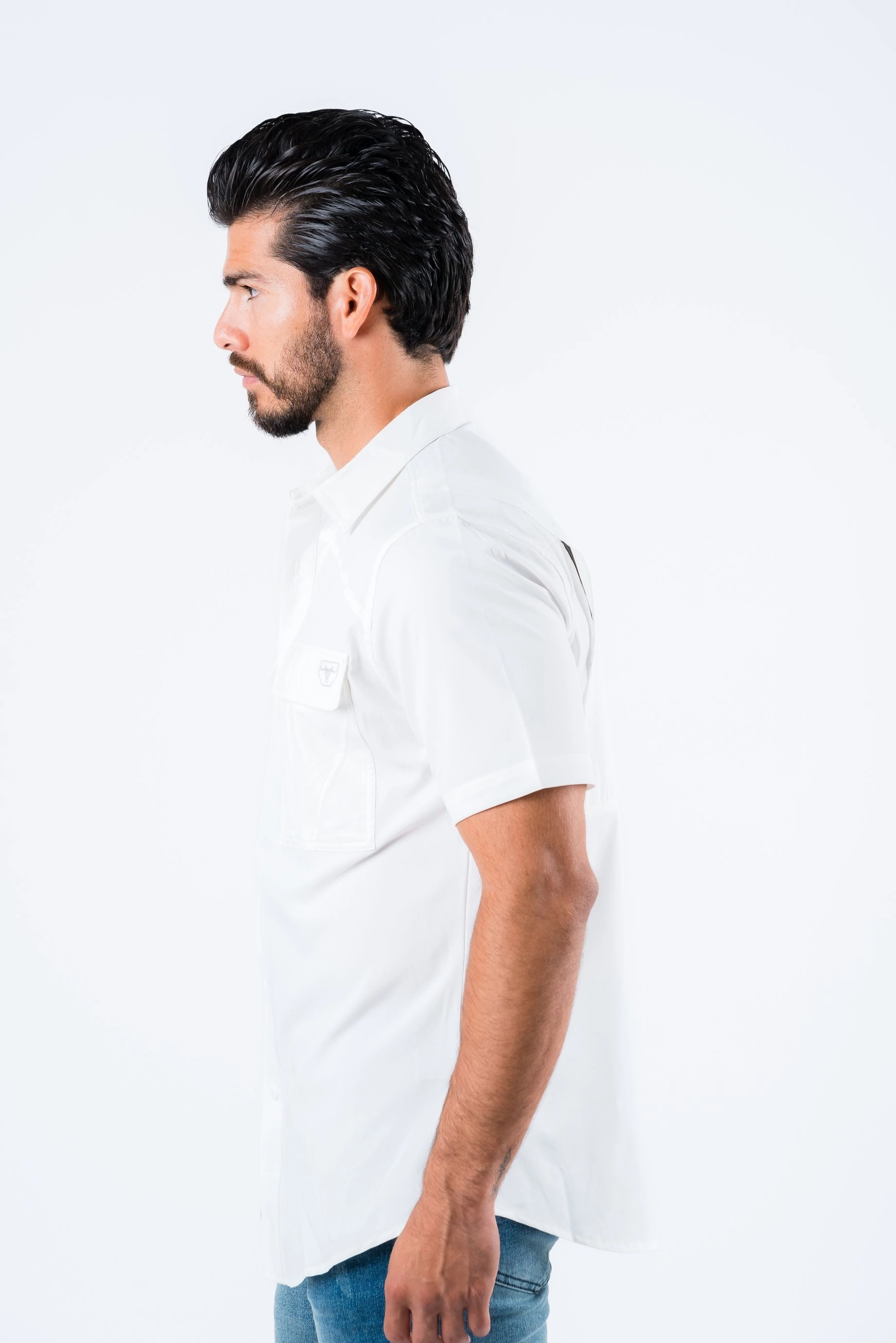 Men's Fishing White Short Sleeve Shirt Breathable Fit All Day Comfort Tech