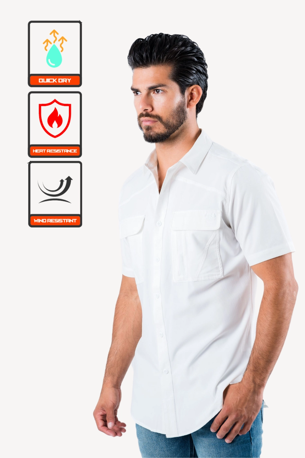 Men's Fishing White Short Sleeve Shirt Sporty Design Comfortable Wear