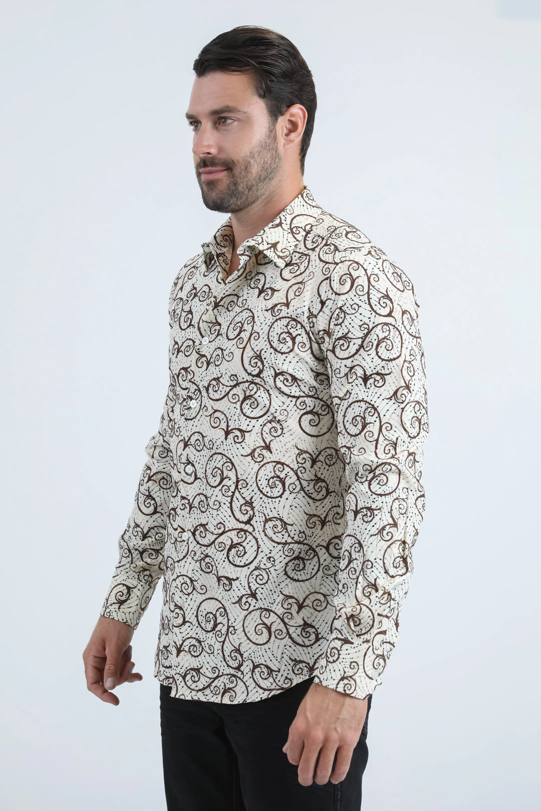 Men's Flocked Modern Fit Spandex Beige Shirt Unisex Choice